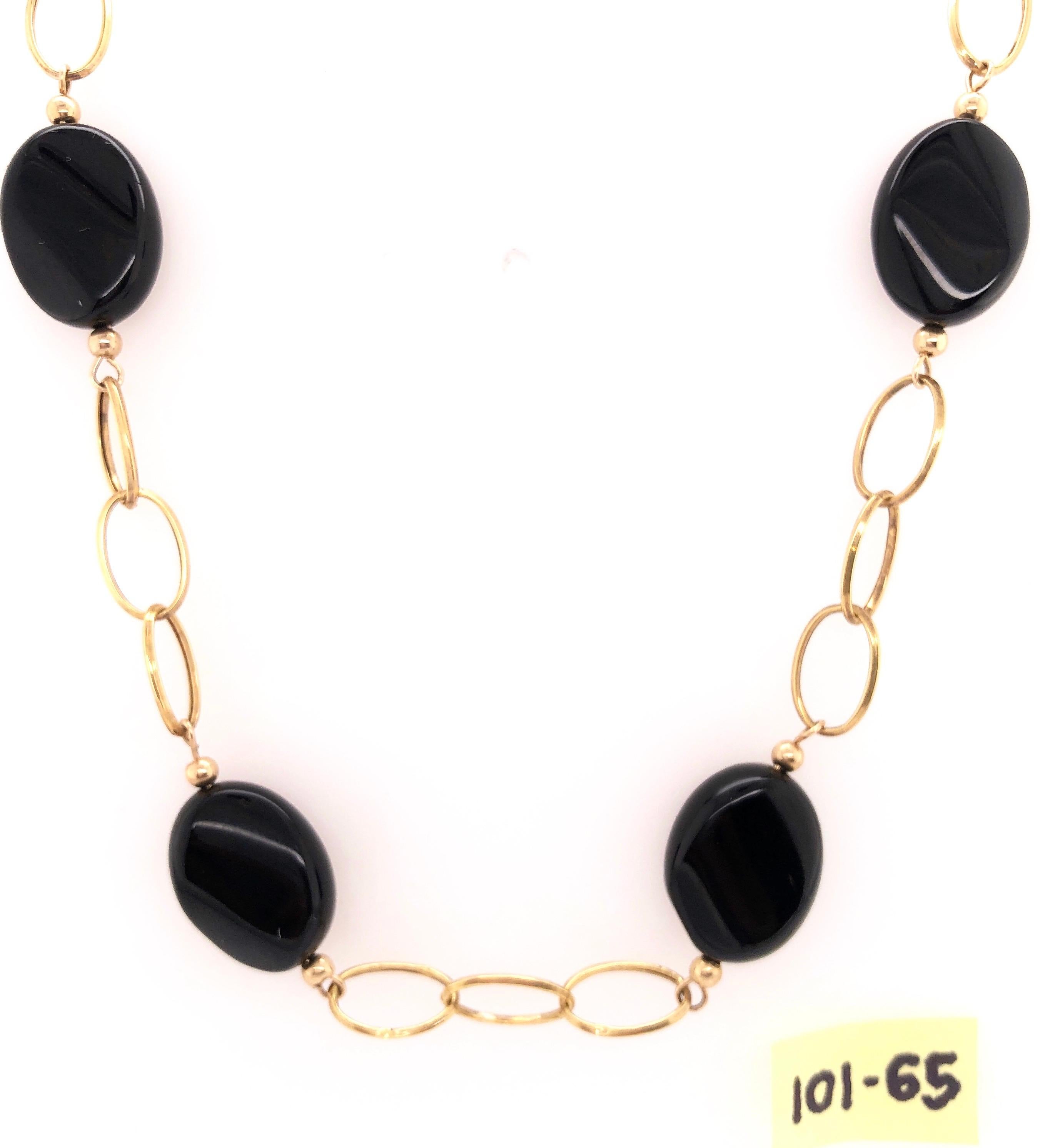 14 Karat Yellow Gold Link Necklace with Ebony Stones 21.2 Grams Total For Sale 8