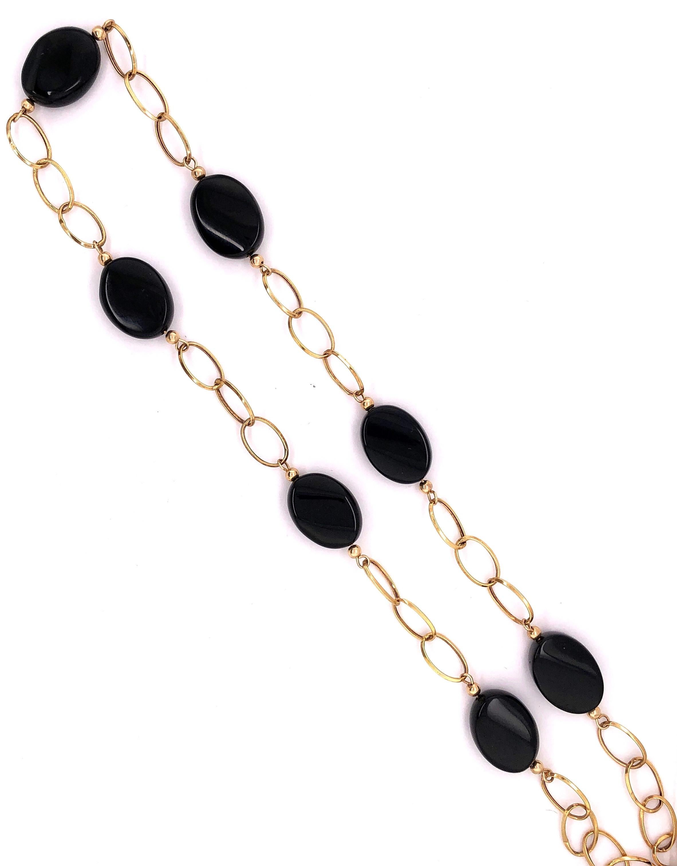 14 Karat Yellow Gold Link Necklace with Ebony Stones 21.2 Grams Total For Sale 9