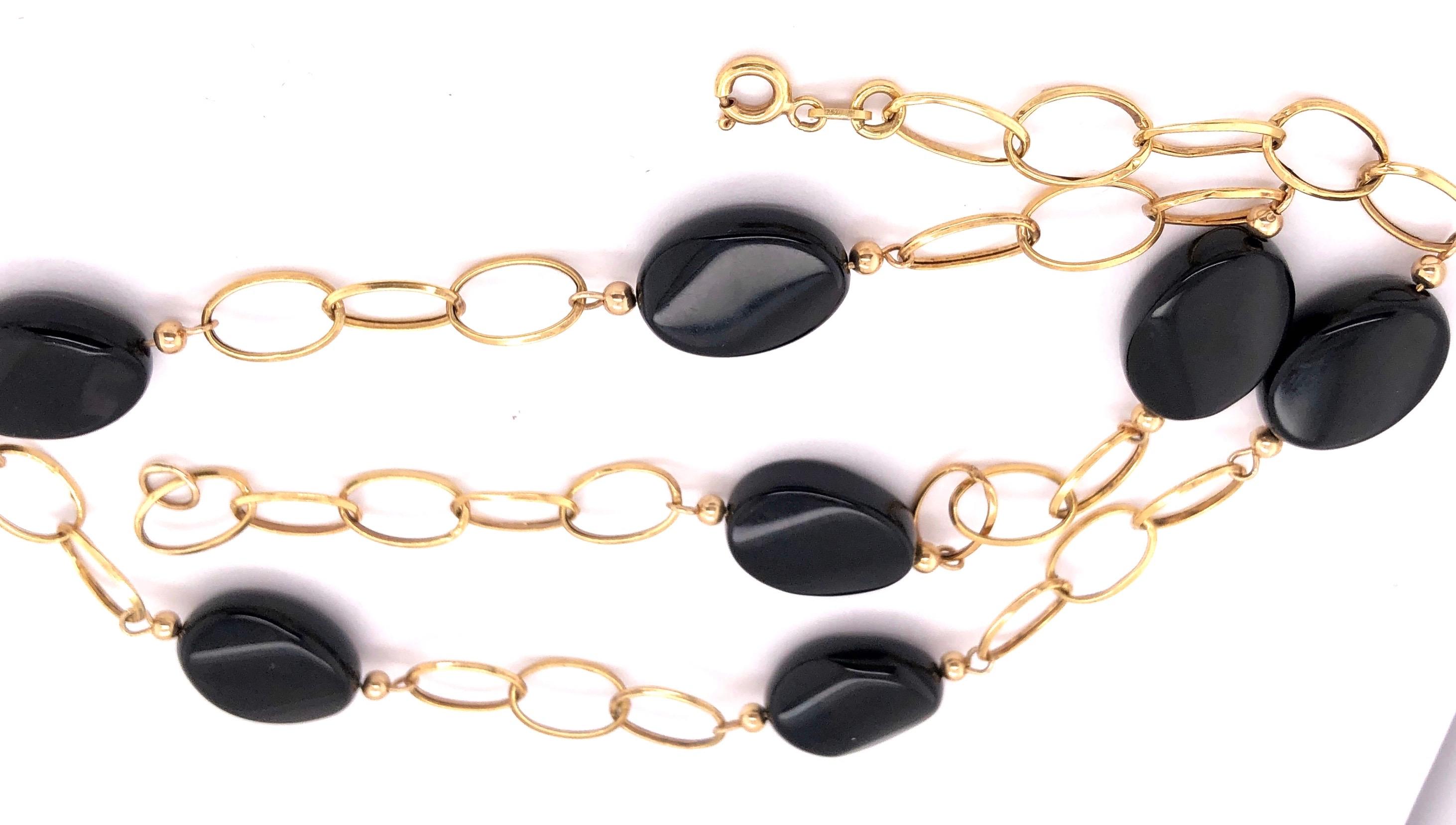 14 Karat Yellow Gold Link Necklace with Ebony Stones 21.2 Grams Total For Sale 11