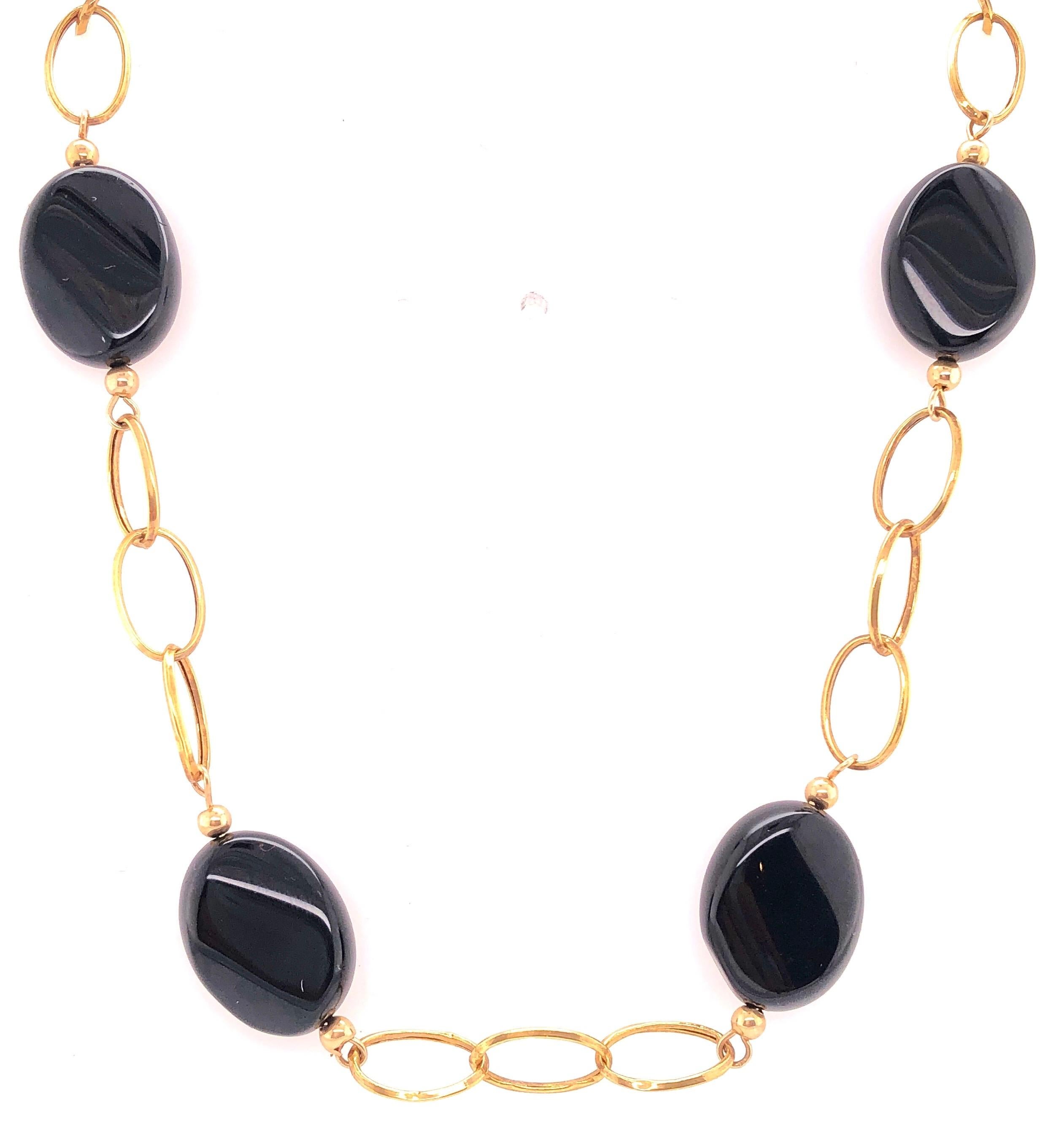 14 Karat Yellow Gold Link Necklace with Ebony Stones 21.2 Grams Total For Sale 12