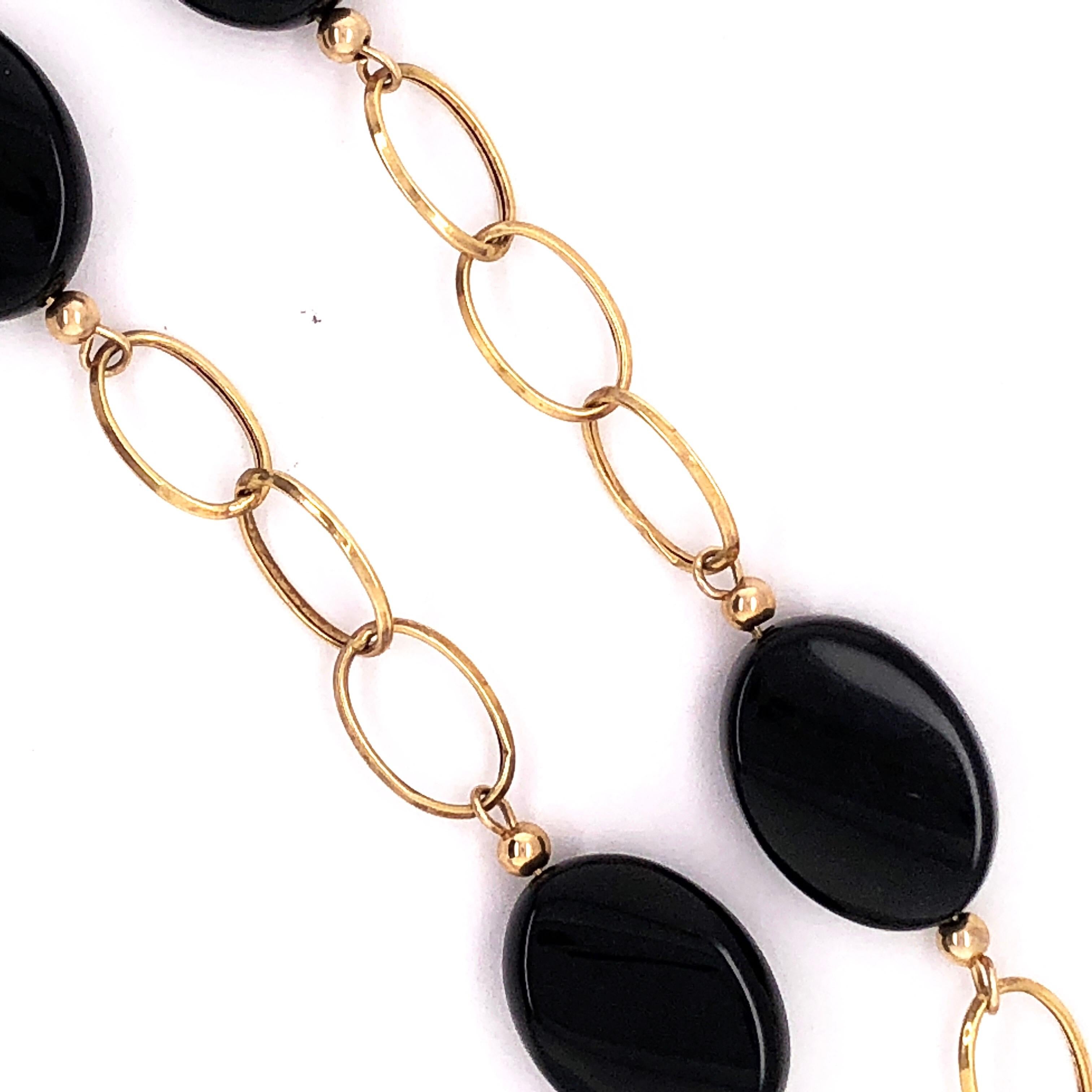 14 Karat Yellow Gold Link Necklace with Ebony Stones 21.2 Grams Total For Sale 2