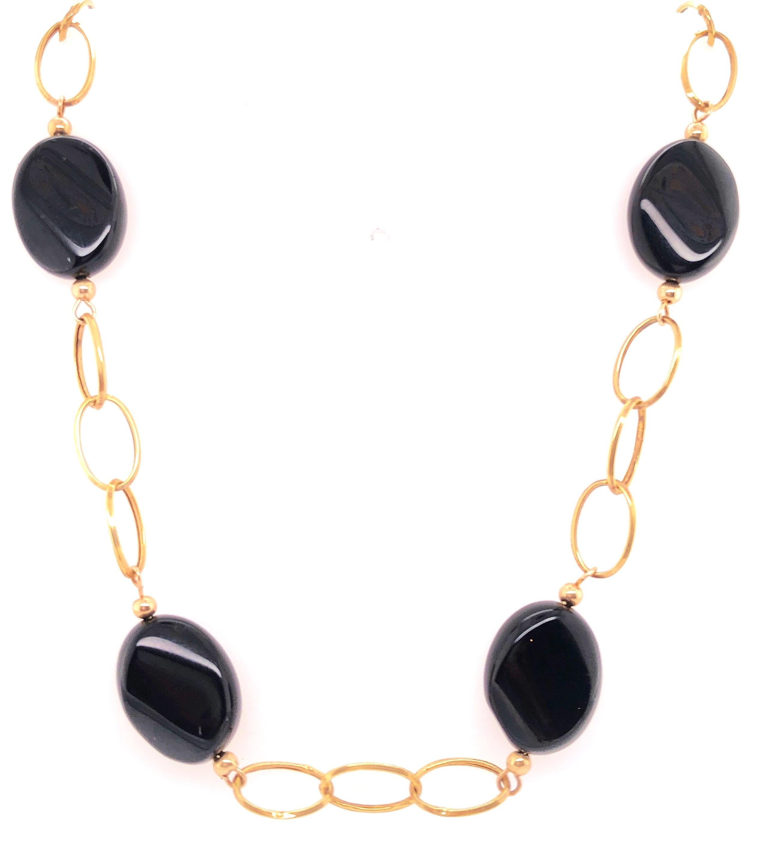 14 Karat Yellow Gold Link Necklace with Ebony Stones 21.2 Grams Total For Sale 3