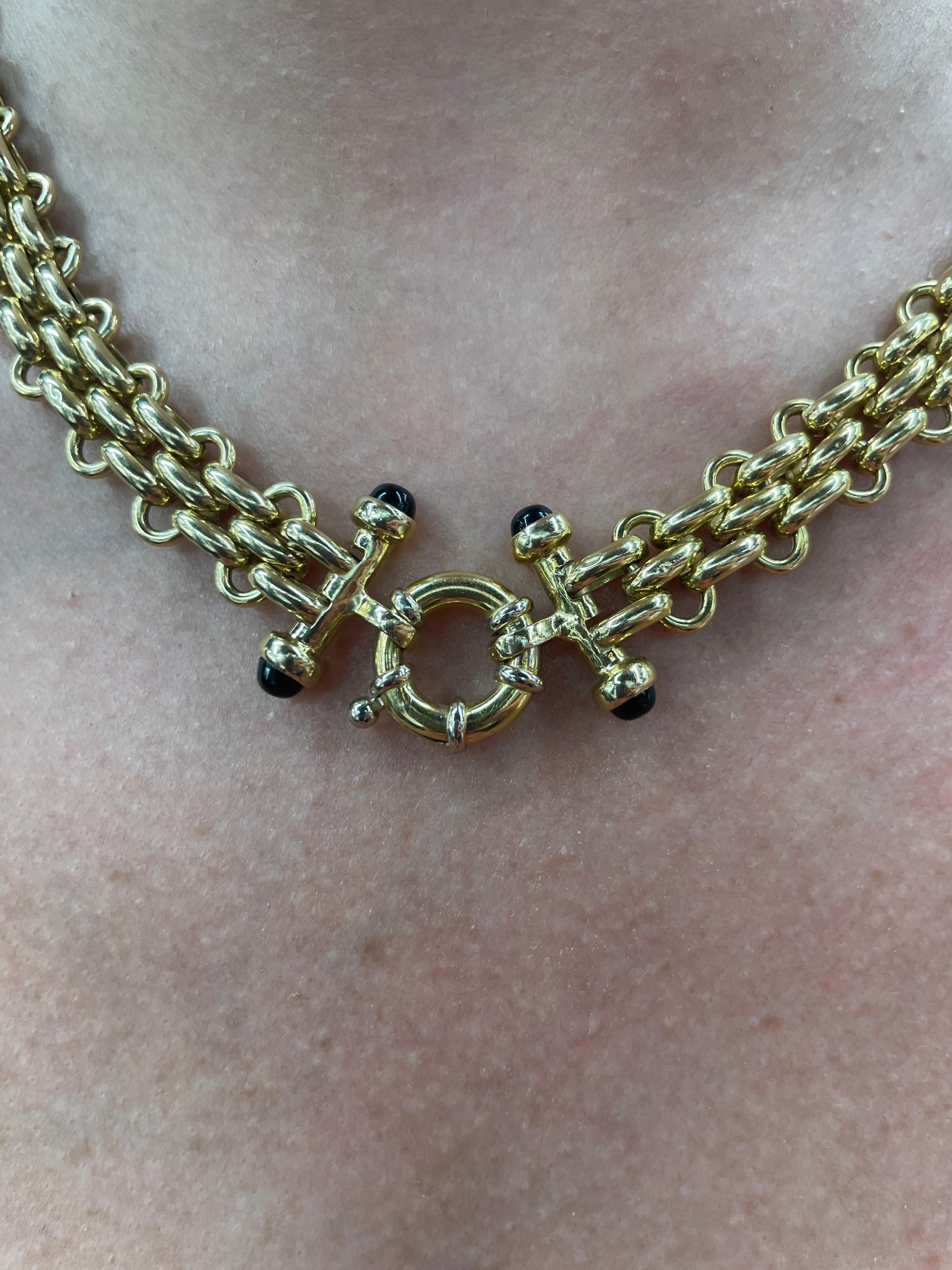 14 Karat Yellow Gold Link Necklace with Onyx Lock 44.8 Grams 4