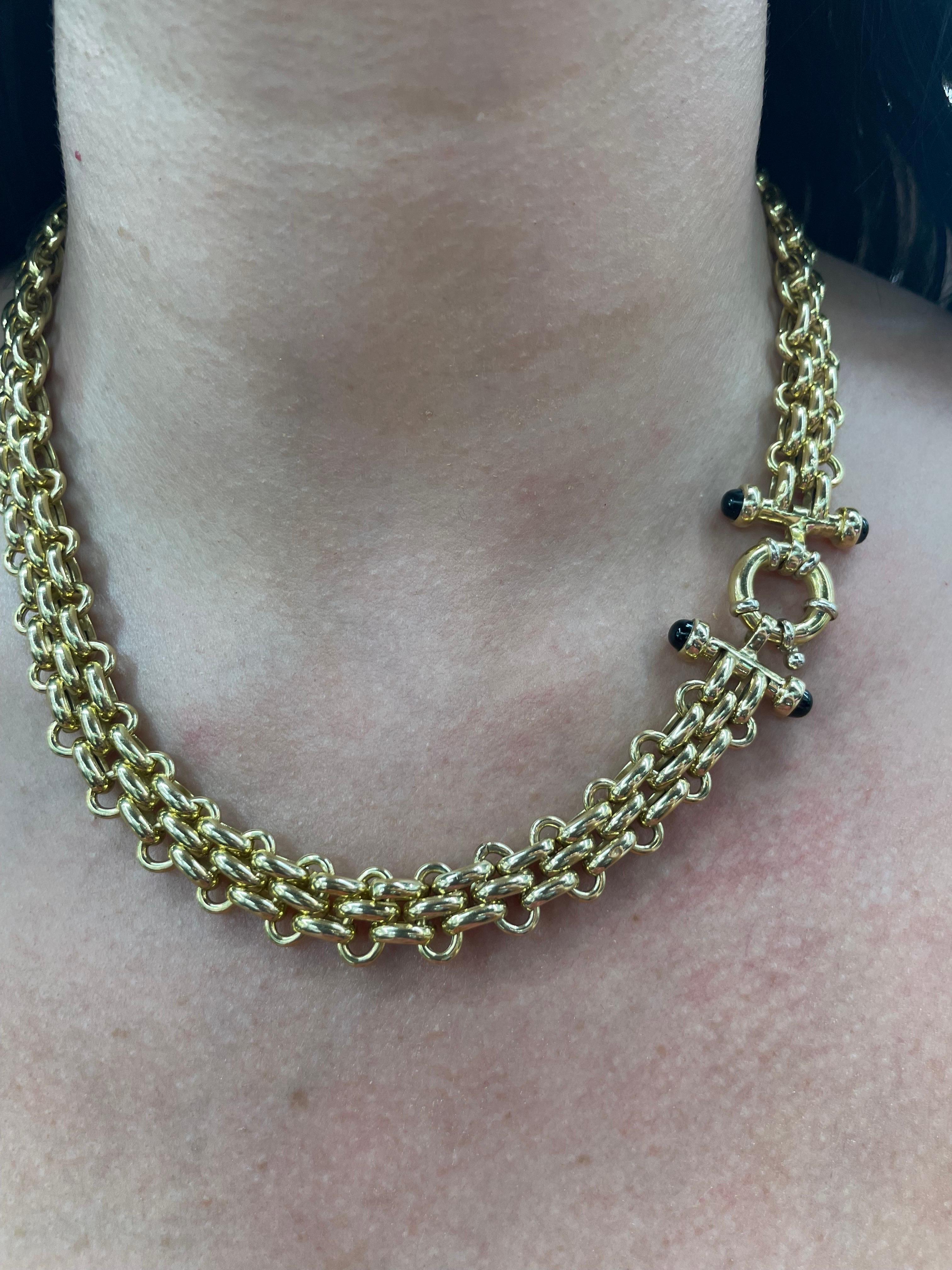 14 Karat Gelbgold Gliederhalskette mit Onyxschloss 44,8 Gramm 8