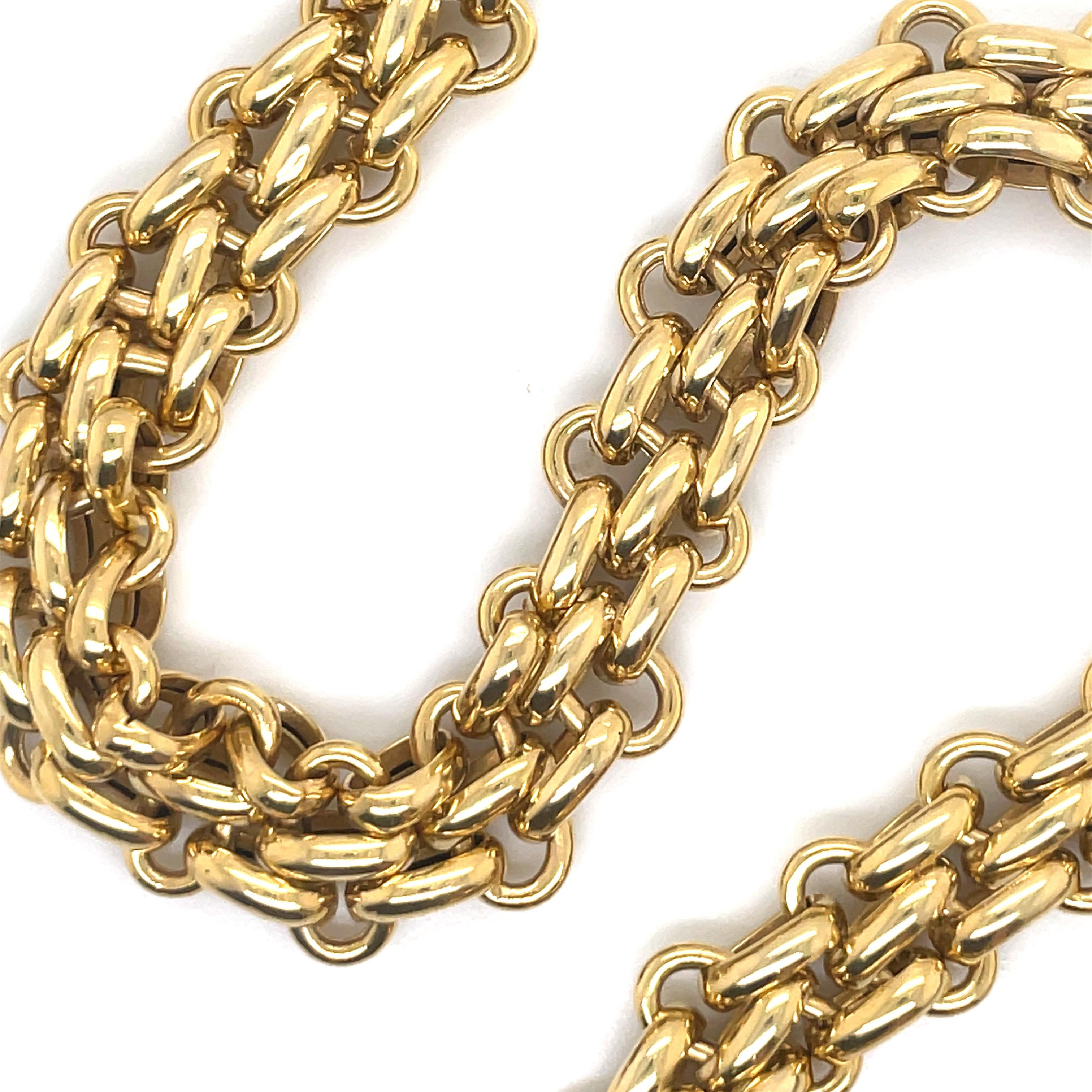14 Karat Gelbgold Gliederhalskette mit Onyxschloss 44,8 Gramm Damen