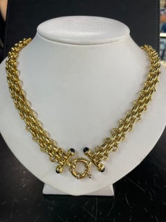 14 Karat Yellow Gold Link Necklace with Onyx Lock 44.8 Grams