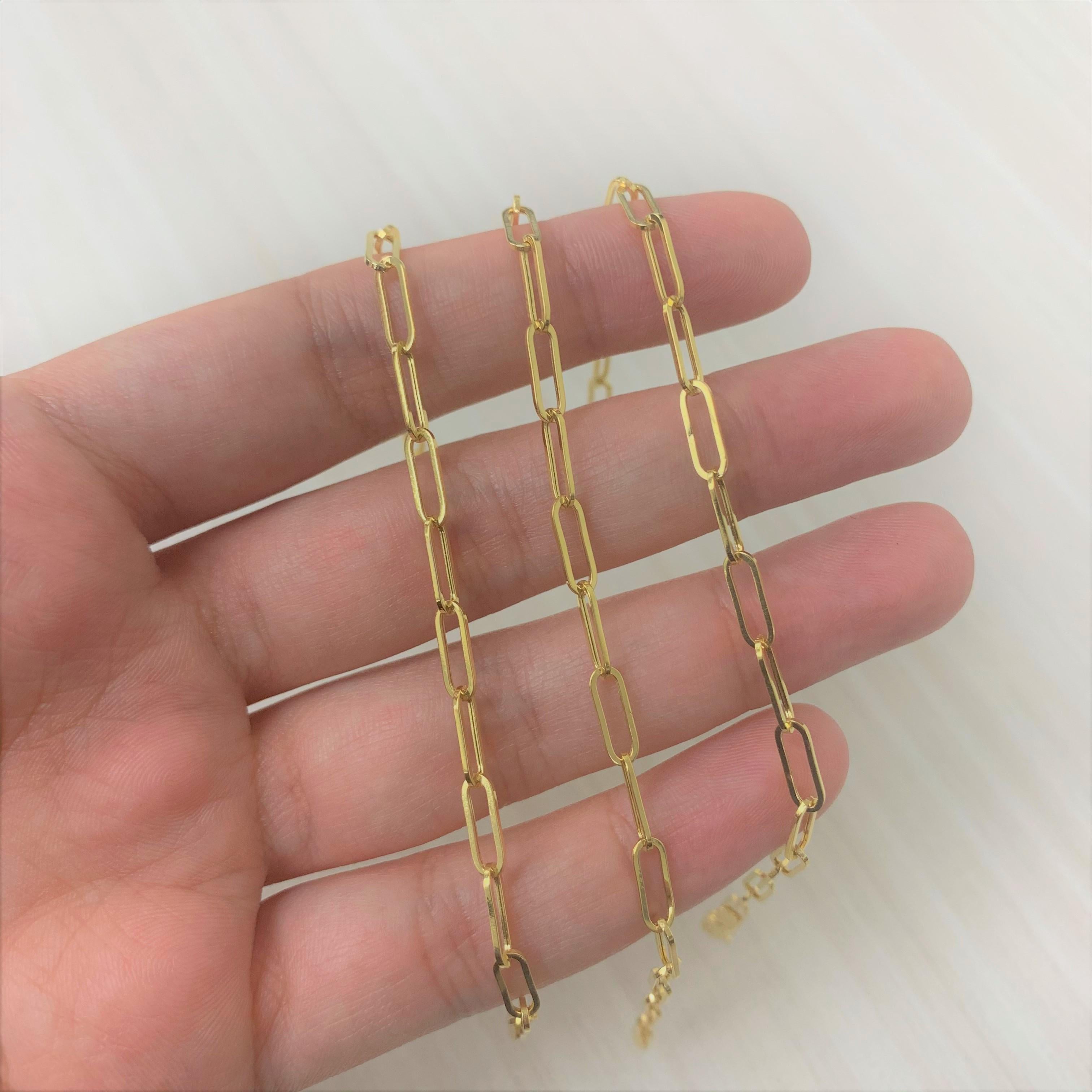 Contemporary 14 Karat Yellow Gold Link Paperclip Chain Bracelet 1.7 g For Sale