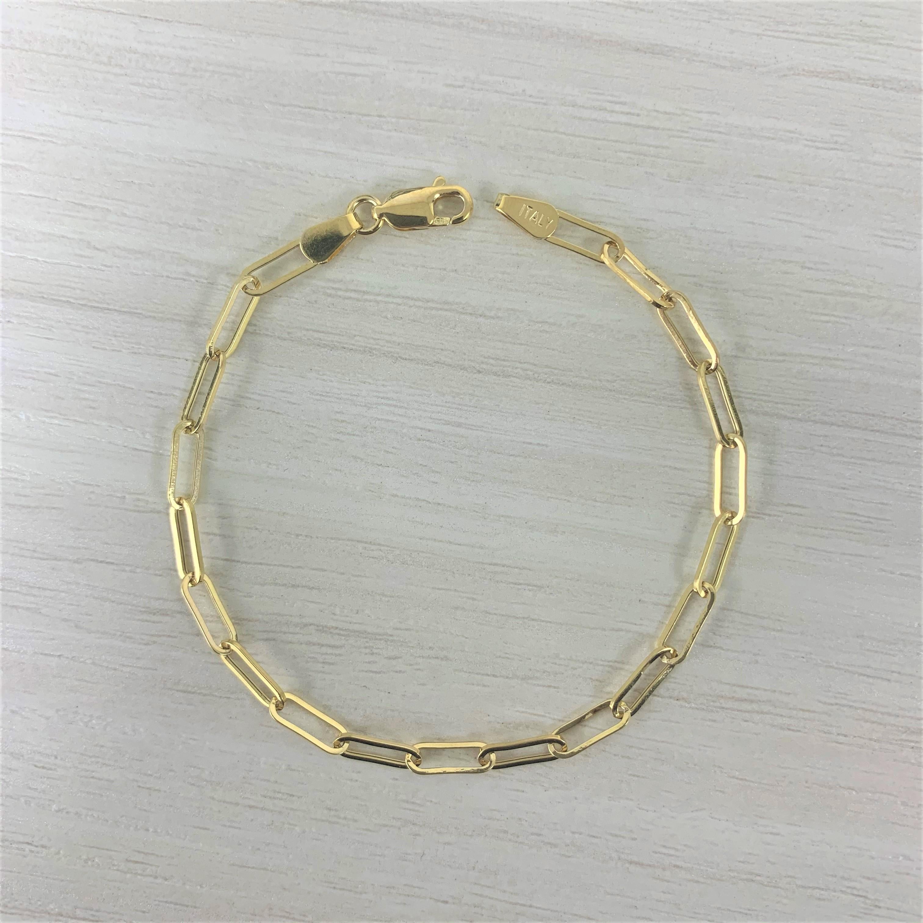 Bracelet à maillons en forme de clip en or jaune 14 carats, 1,7 g Neuf - En vente à Great neck, NY