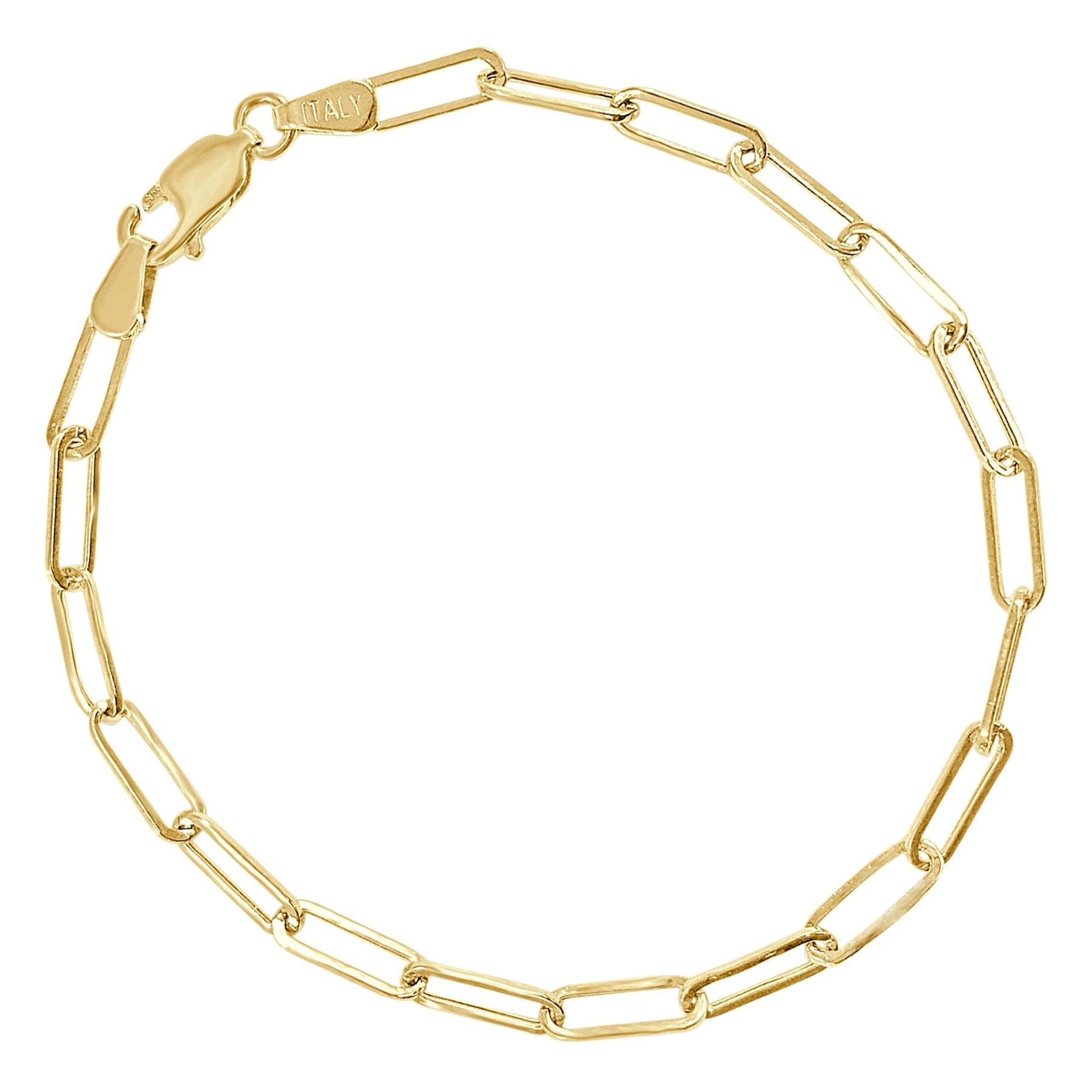 14 Karat Yellow Gold Link Paperclip Chain Bracelet 1.7 g For Sale