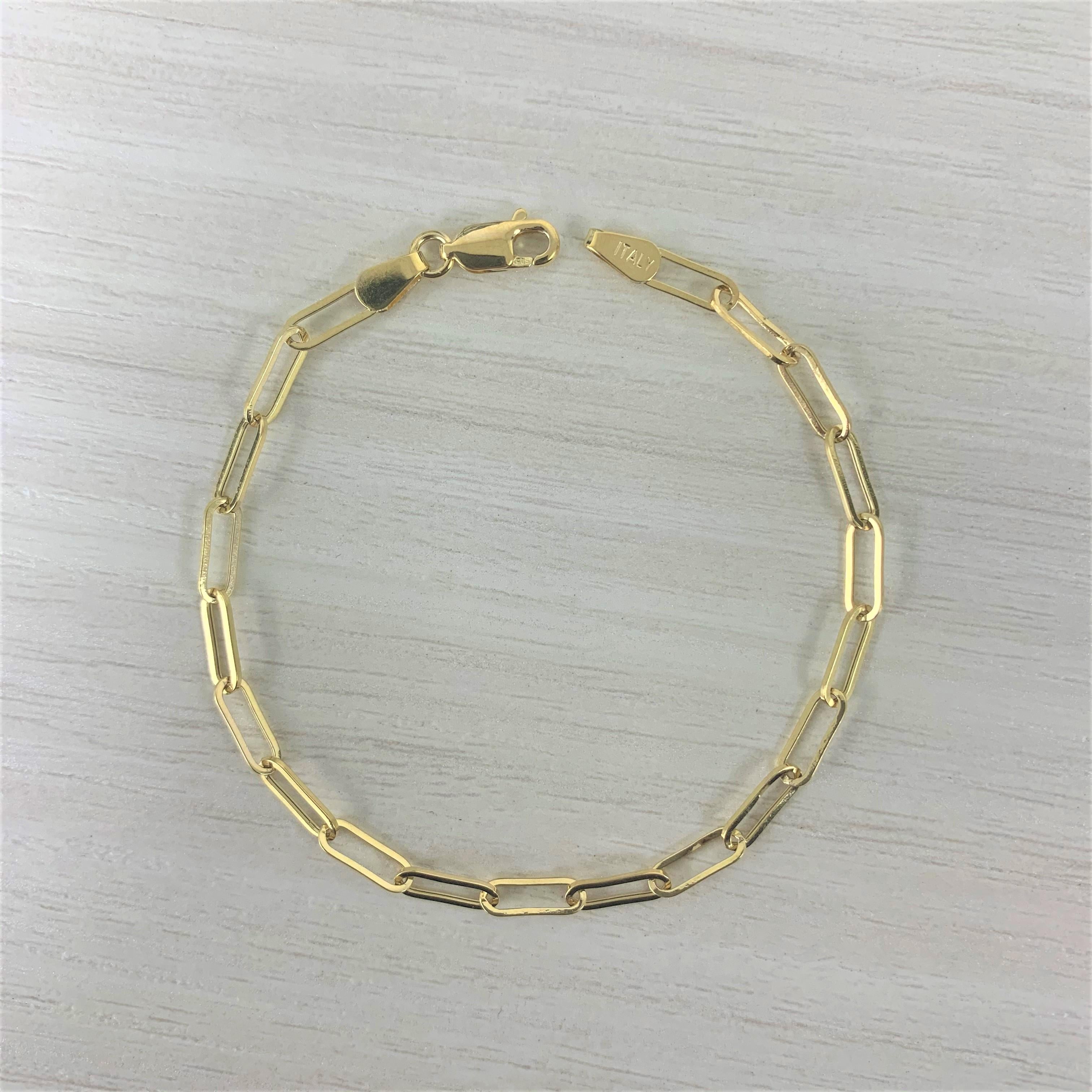 14 Karat Yellow Gold Link Paperclip Chain Link Bracelet 1.7 g In New Condition For Sale In Great neck, NY