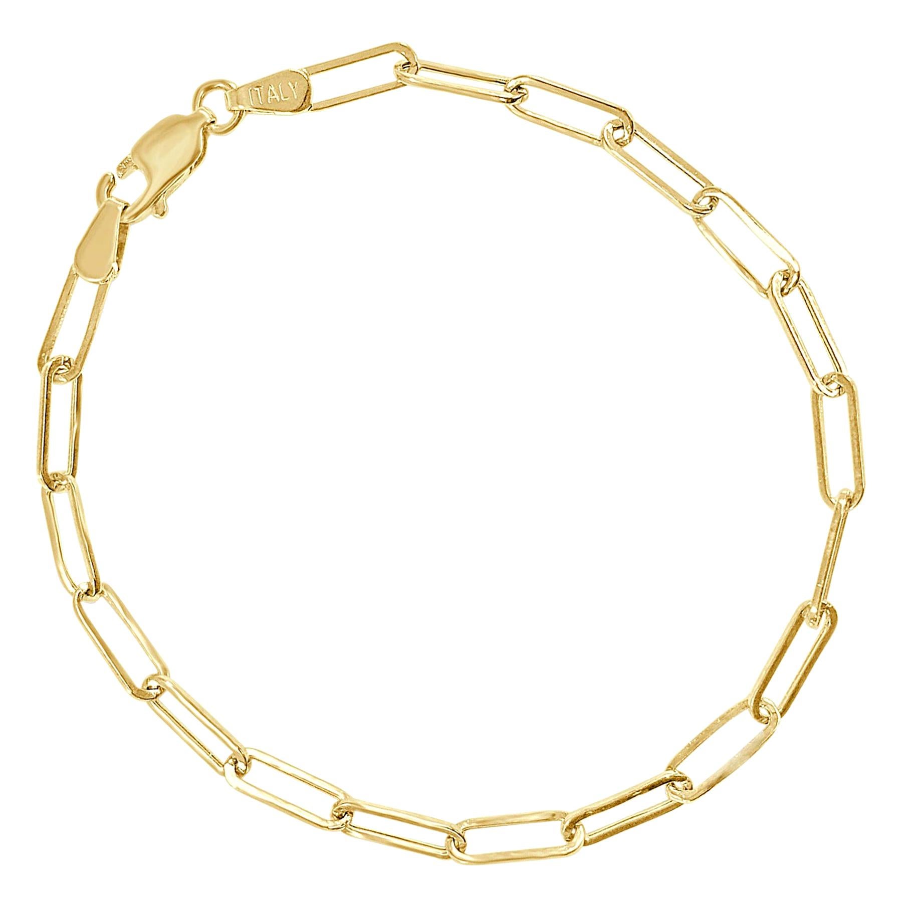 14 Karat Yellow Gold Link Paperclip Chain Link Bracelet 1.7 g