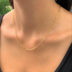 14 Karat Yellow Gold Link Paperclip Chain Link Necklace