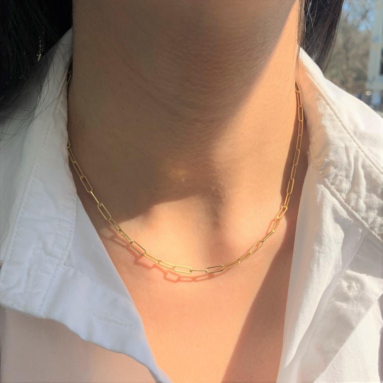 14 Karat Yellow Gold Link Paperclip Chain Necklace at 1stDibs