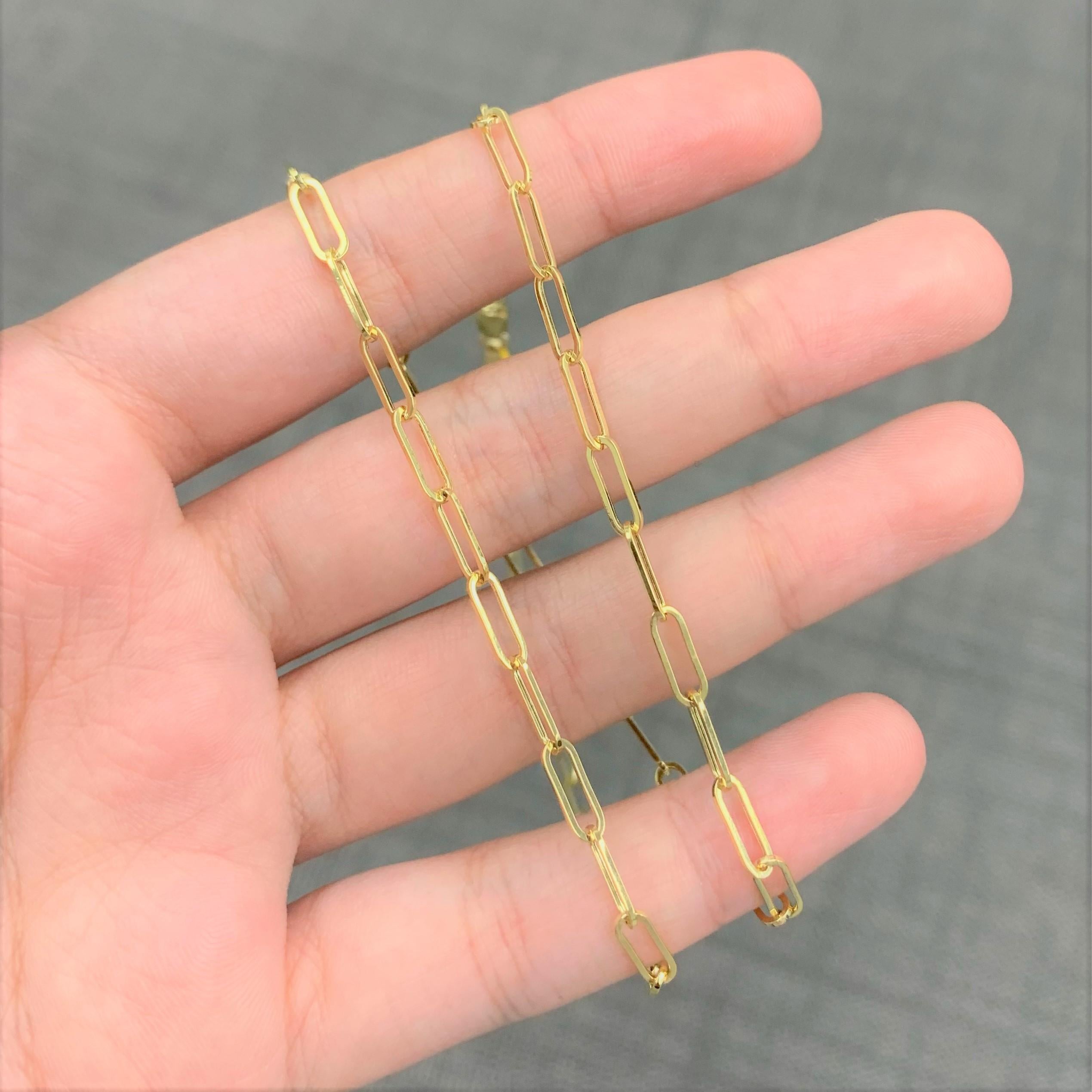 14 Karat Yellow Gold Link Paperclip Chain Necklace In New Condition In Great neck, NY