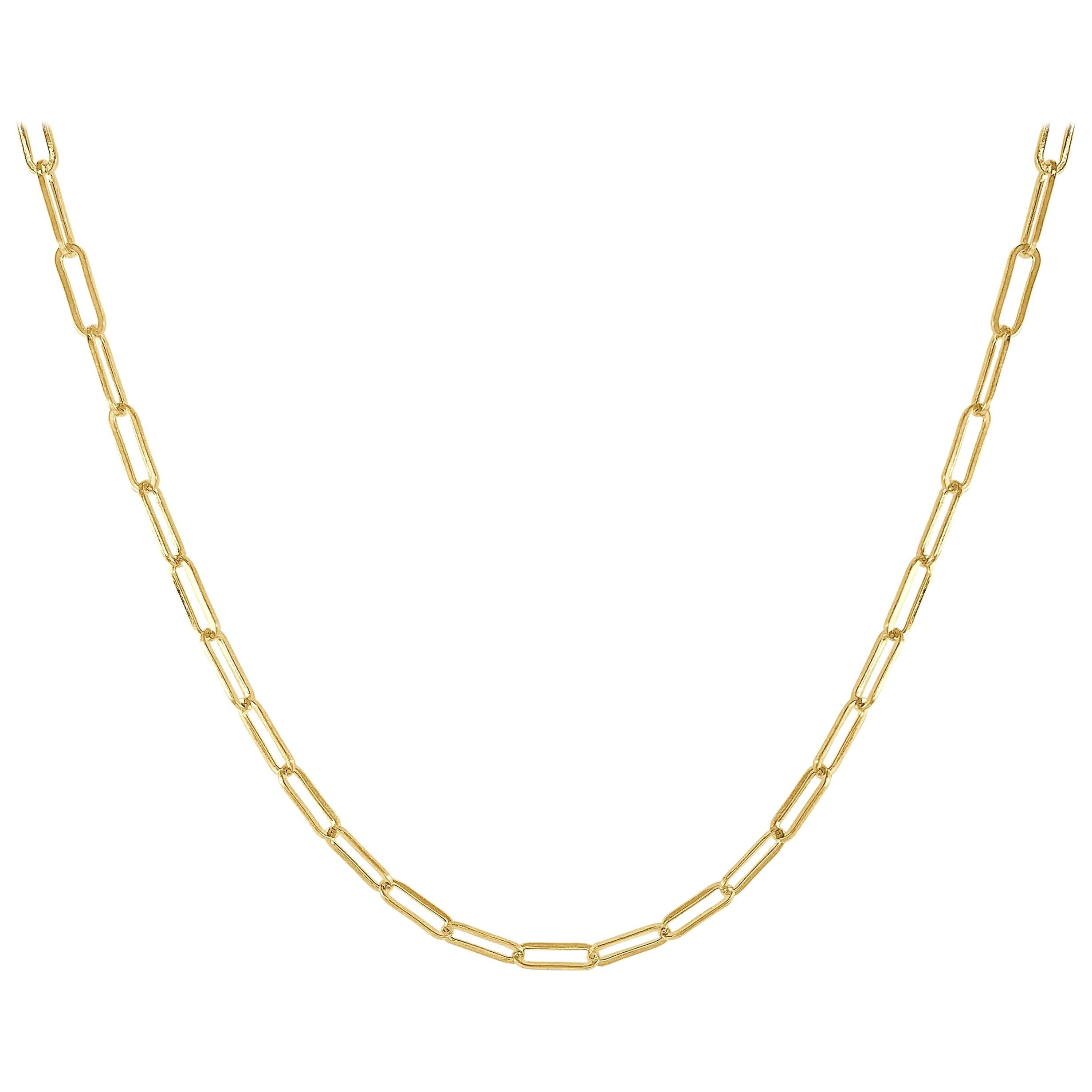 14 Karat Yellow Gold Link Paperclip Chain Necklace For Sale