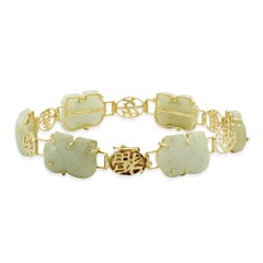 14 Karat Yellow Gold Linked Asian Elephant Jade Bracelet