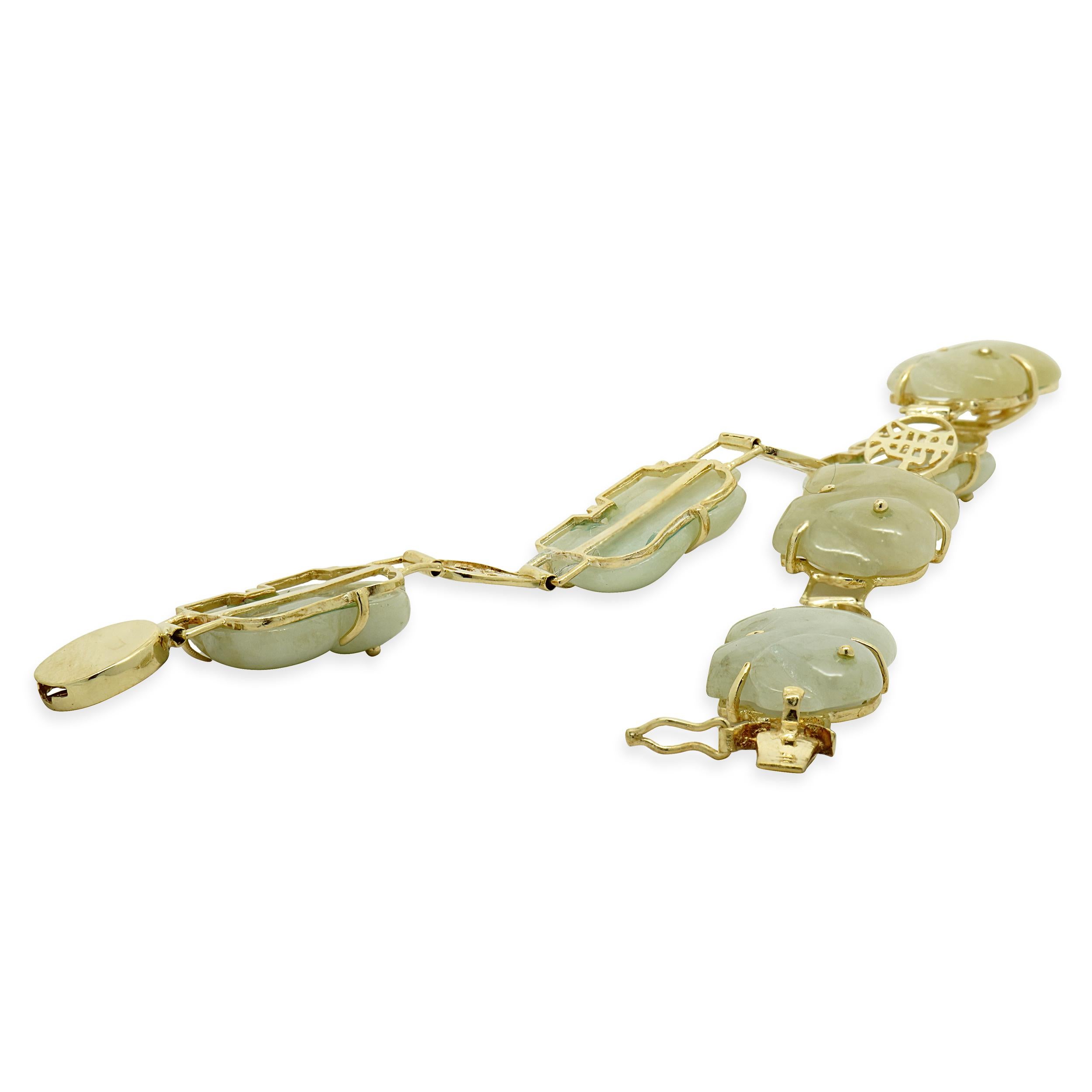 Bracelet asiatique Linké en or jaune 14 carats et jade d'éléphant Excellent état - En vente à Scottsdale, AZ