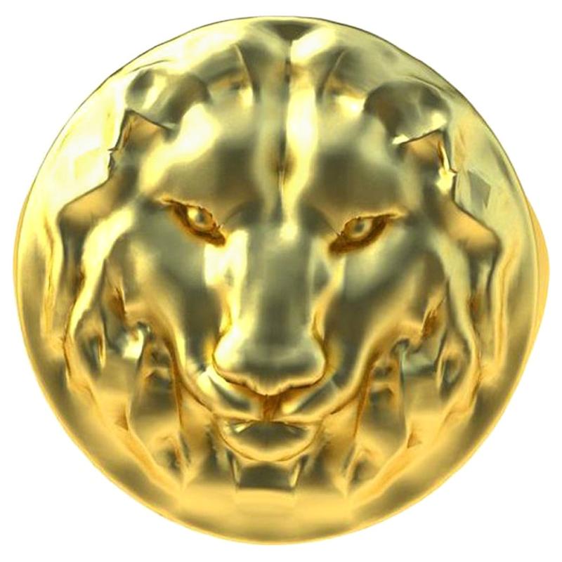 Bague sigillaire à tête de lion en or jaune 14 carats