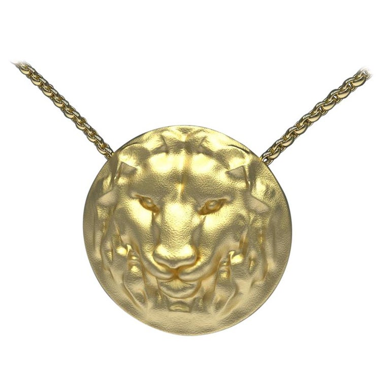 Collier pendentif lion léopard en or jaune 14 carats pour femme de 46 cm En  vente sur 1stDibs