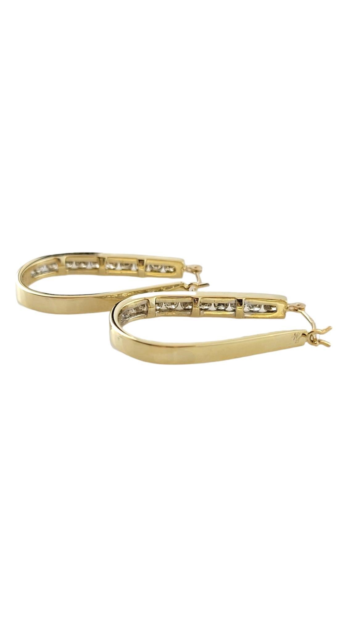 Brilliant Cut 14 Karat Yellow Gold Long Oval Diamond Hoop Earrings #17716 For Sale