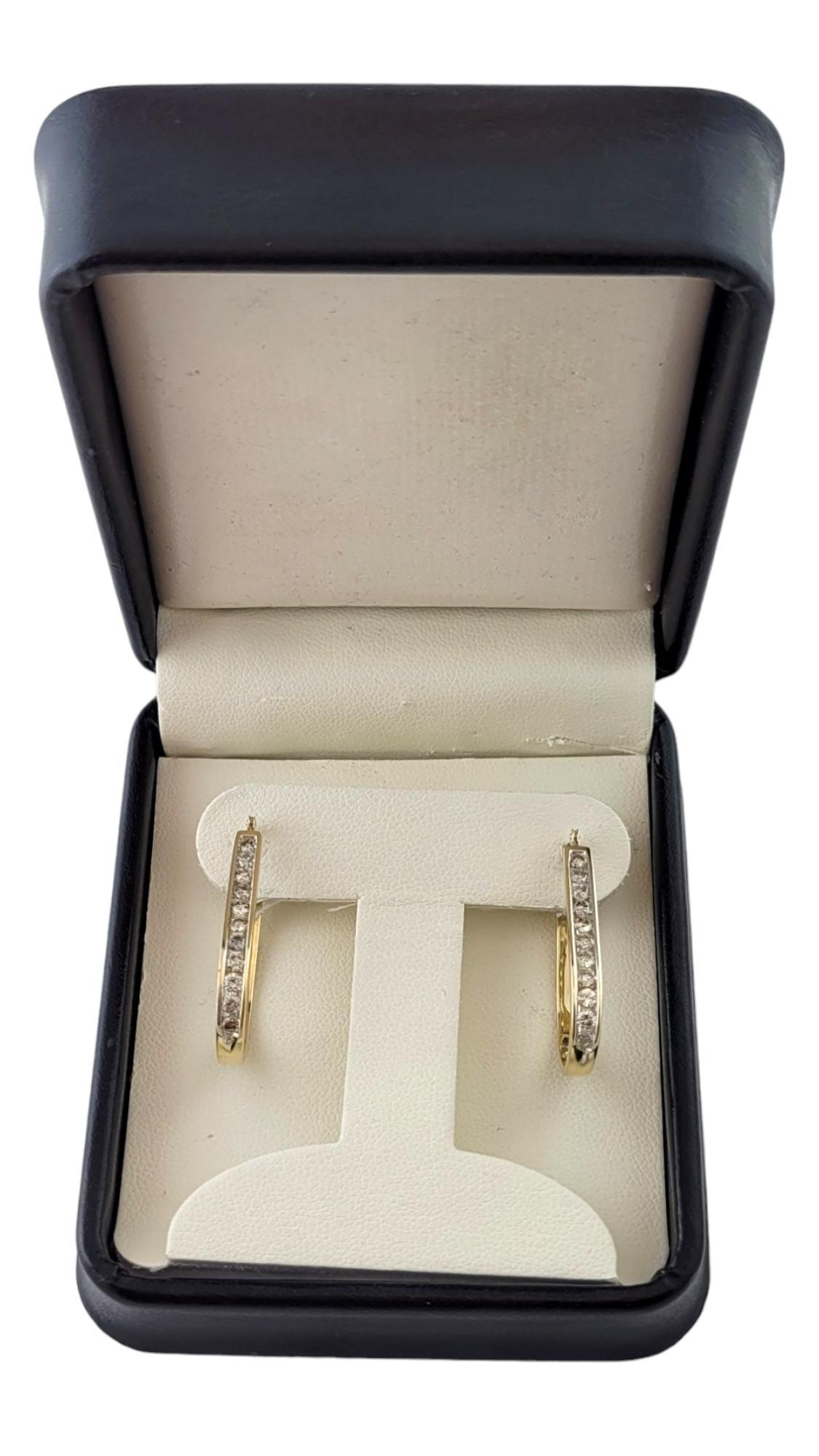 14 Karat Yellow Gold Long Oval Diamond Hoop Earrings #17716 For Sale 1