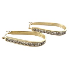 14 Karat Yellow Gold Long Oval Diamond Hoop Earrings #17716