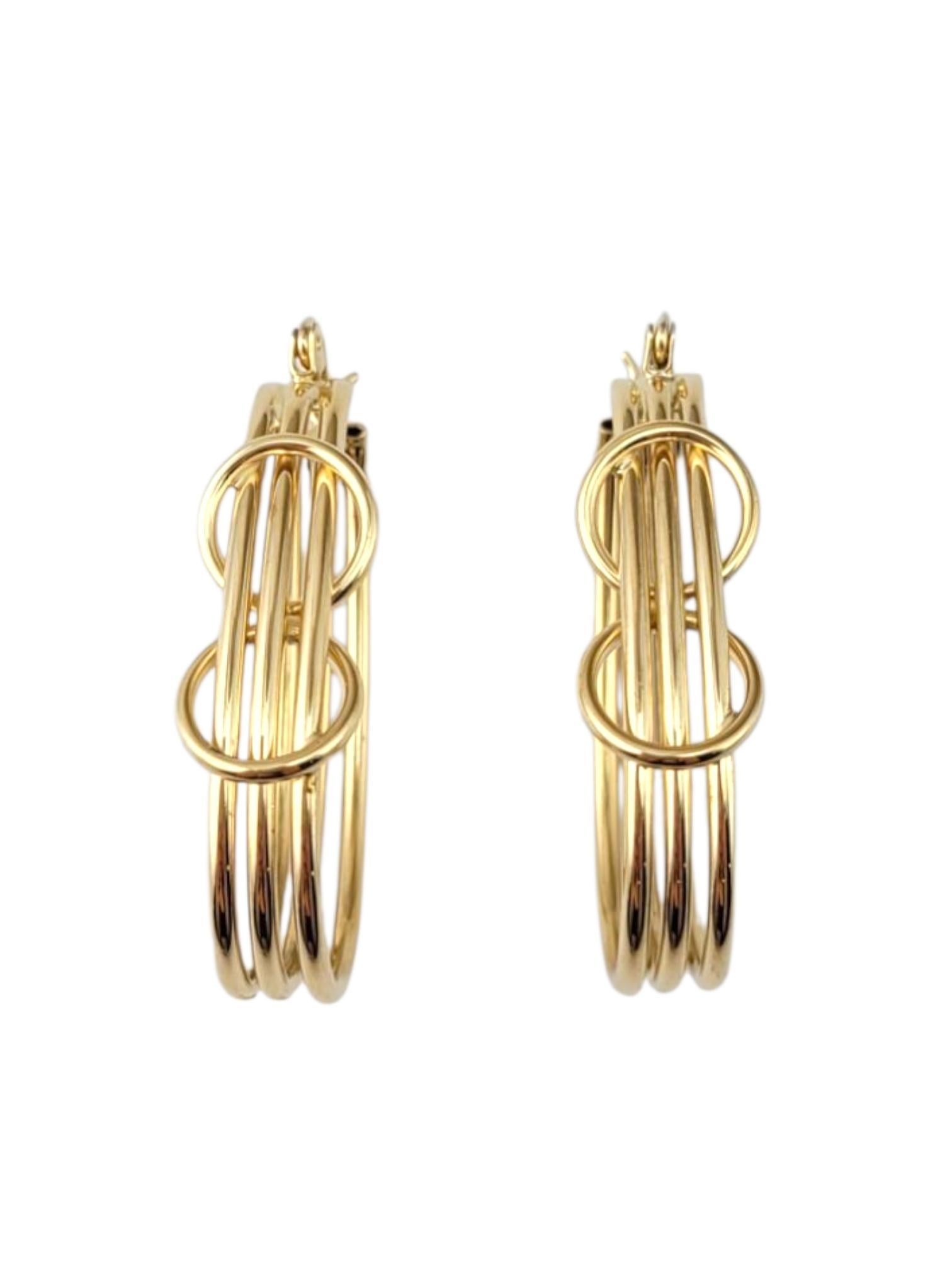 14 Karat Yellow Gold Long Oval Triple Hoop Earrings #21860