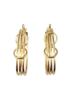 14 Karat Yellow Gold Long Oval Triple Hoop Earrings #21860