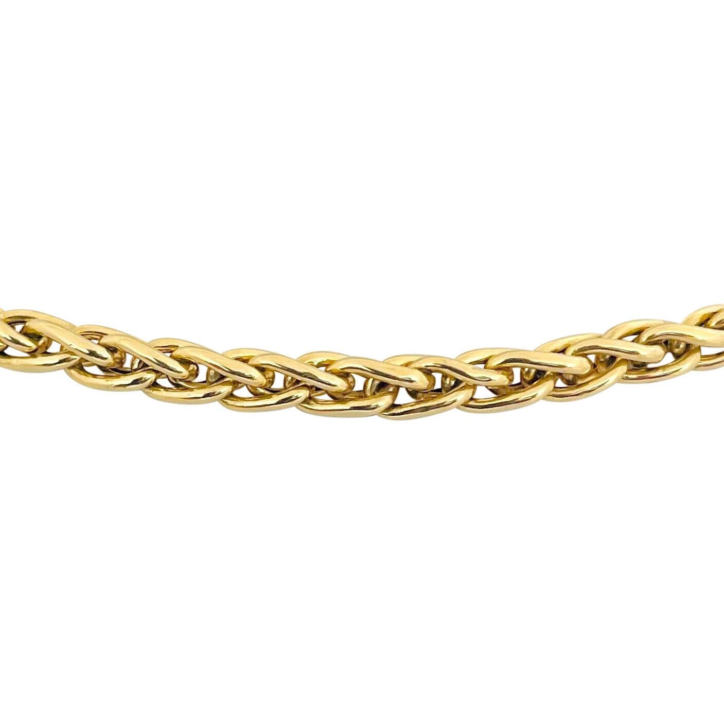 14 Karat Yellow Gold Long Polished Wheat Link Necklace  In Good Condition For Sale In Guilford, CT