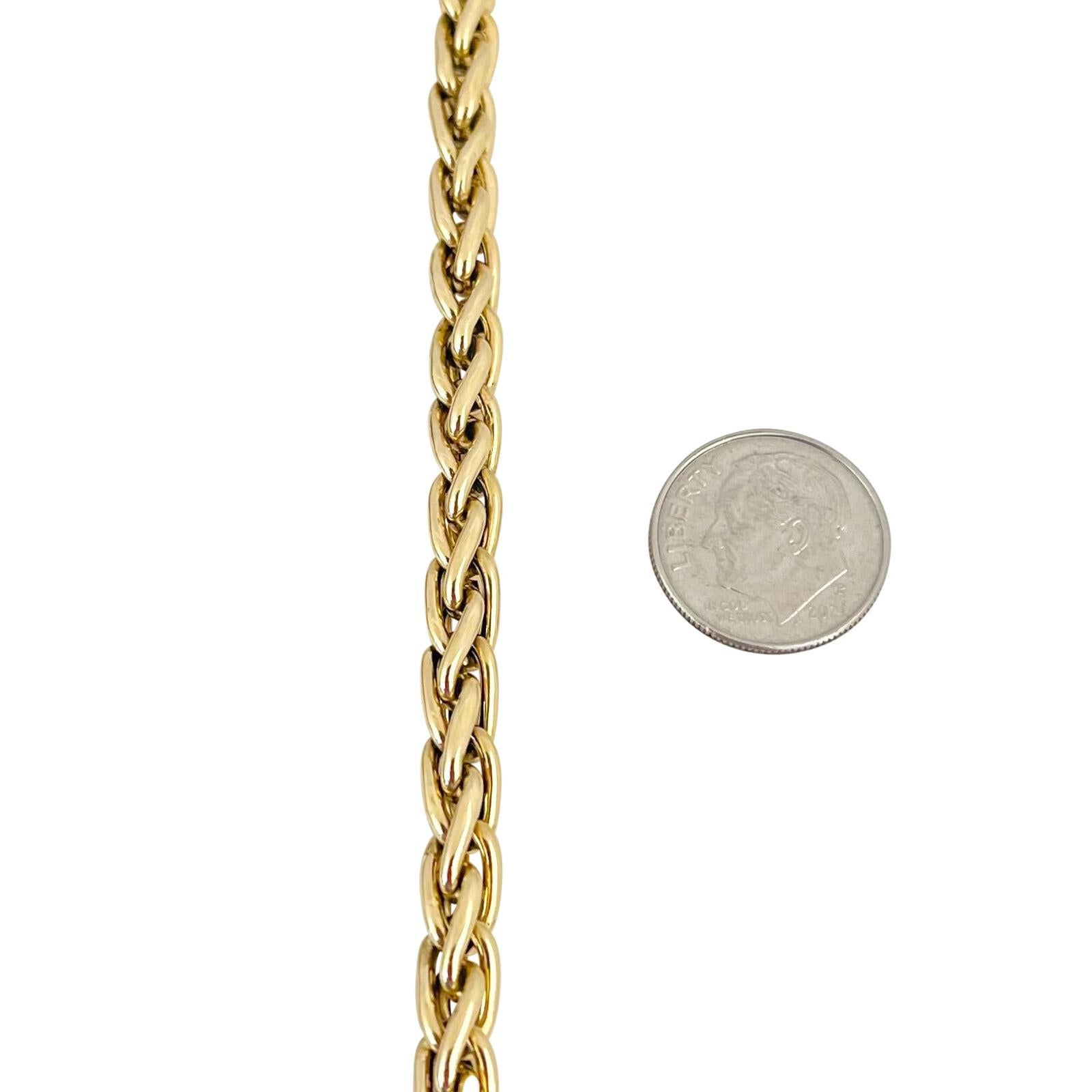 14 Karat Yellow Gold Long Polished Wheat Link Necklace  For Sale 1