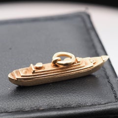 14 Karat Yellow Gold Long Ship Boat Pendant