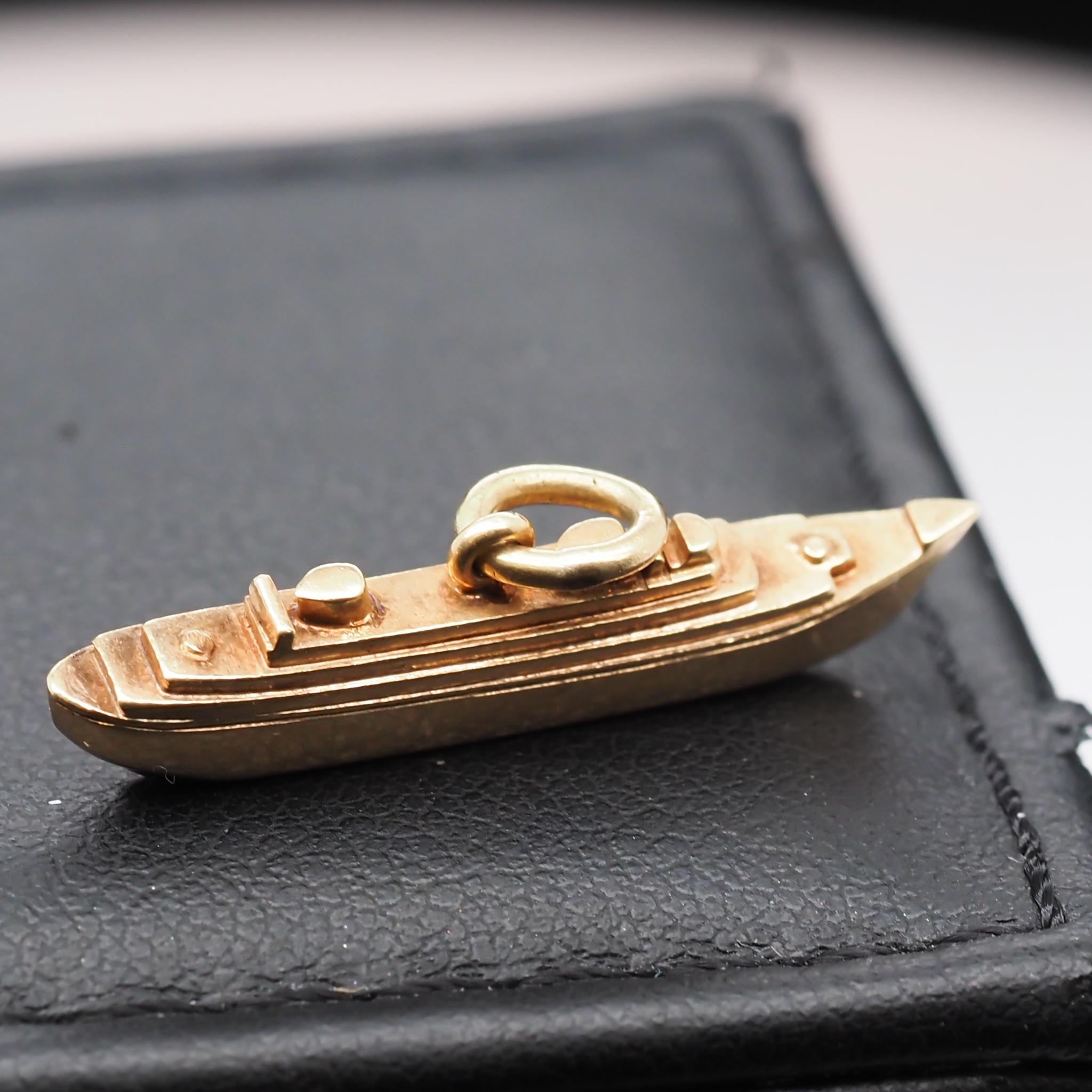 Contemporary 14 Karat Yellow Gold Long Ship Boat Pendant For Sale