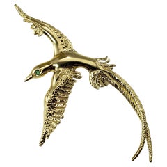 14 Karat Yellow Gold Long Tailed Bird Brooch/Pin