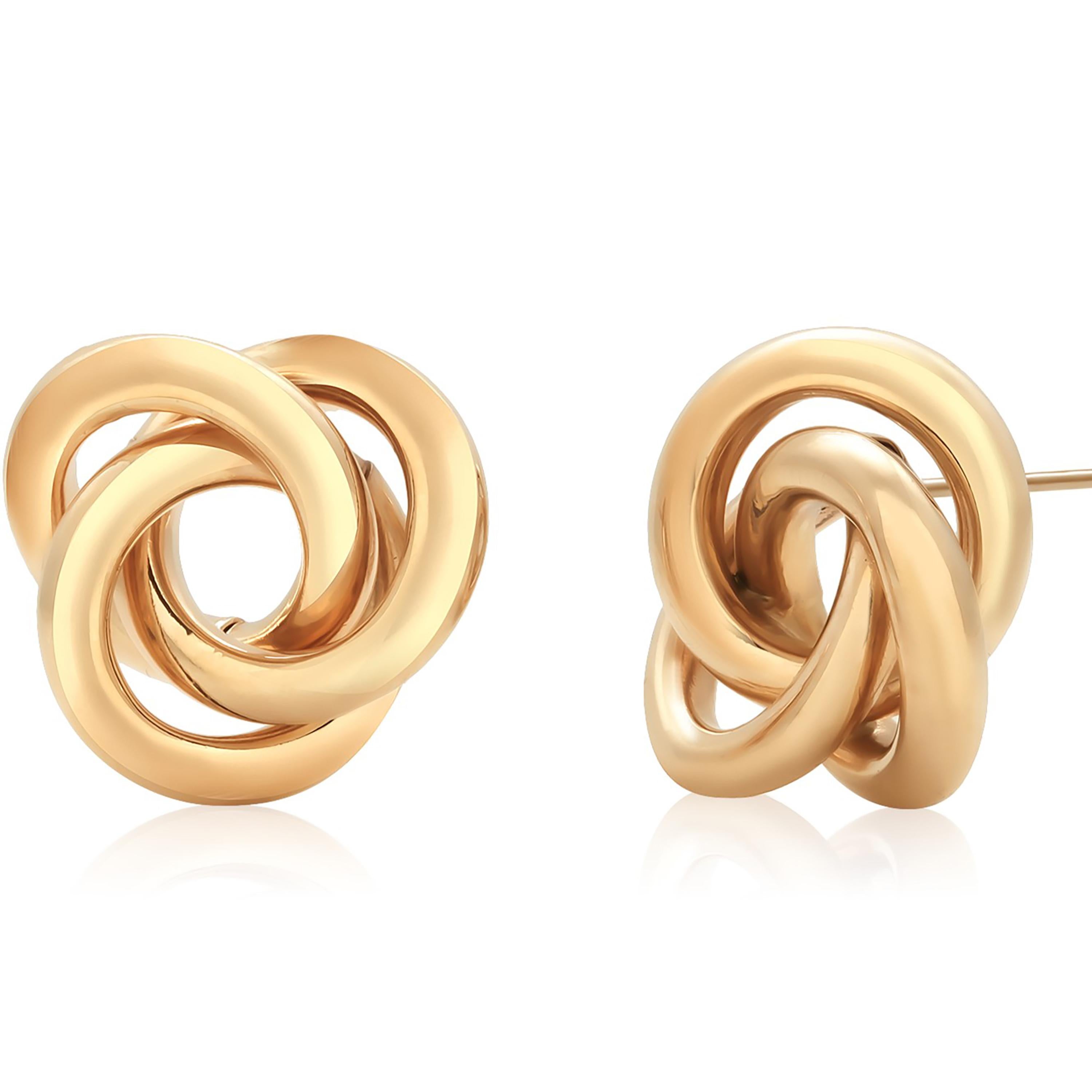 14 Karat Yellow Gold Love Knot 0.75 Inch Wide Stud Earrings In New Condition In New York, NY