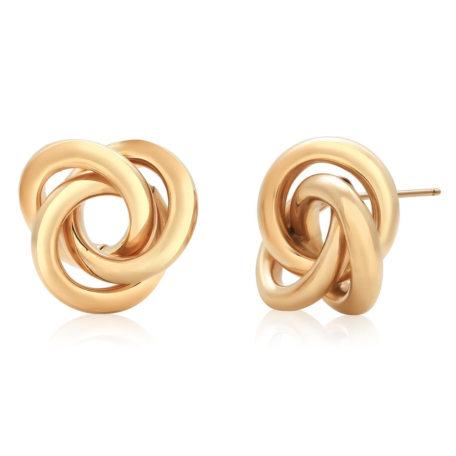 14 Karat Yellow Gold Love Knot 0.75 Inch Wide Stud Earrings 2