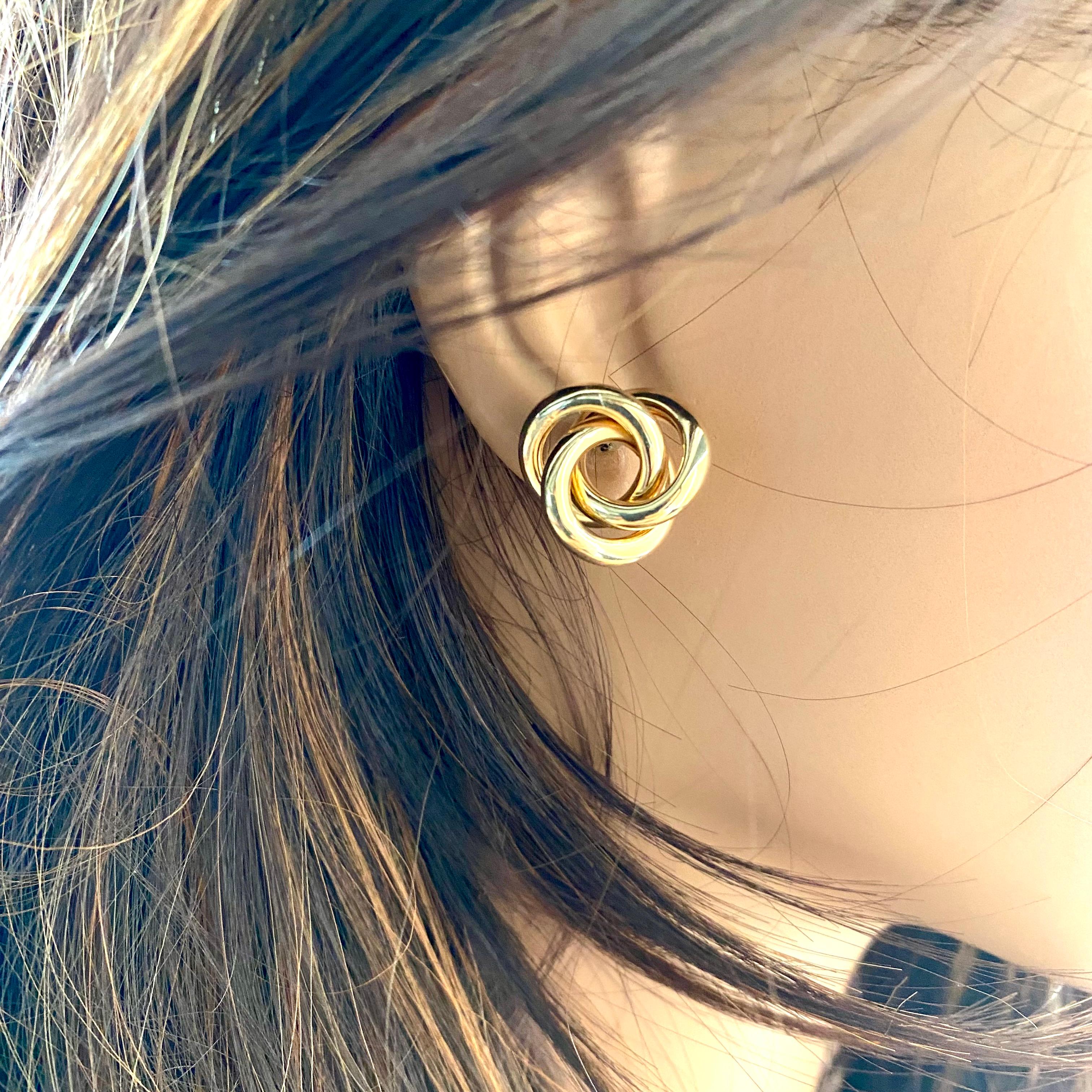 14 Karat Yellow Gold Love Knot 0.75 Inch Wide Stud Earrings 3