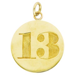 14 Karat Yellow Gold Lucky Thirteen 13 Vintage Medallion Charm Pendant