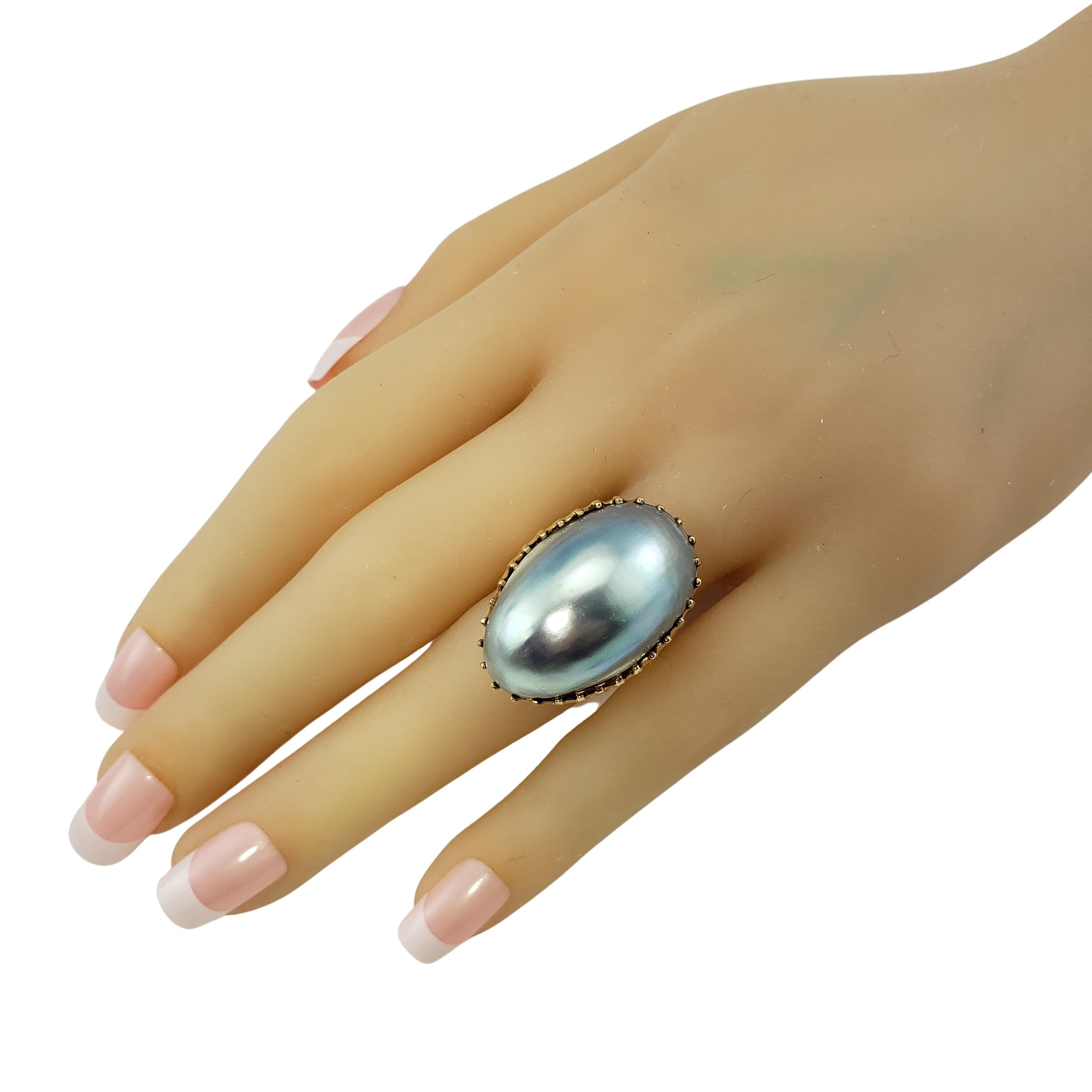 Cabochon 14 Karat Yellow Gold Mabe Grey Pearl Ring For Sale