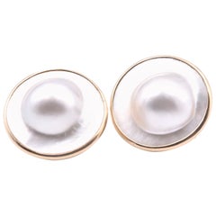 14 Karat Yellow Gold Mabe Mother of Pearl Earrings