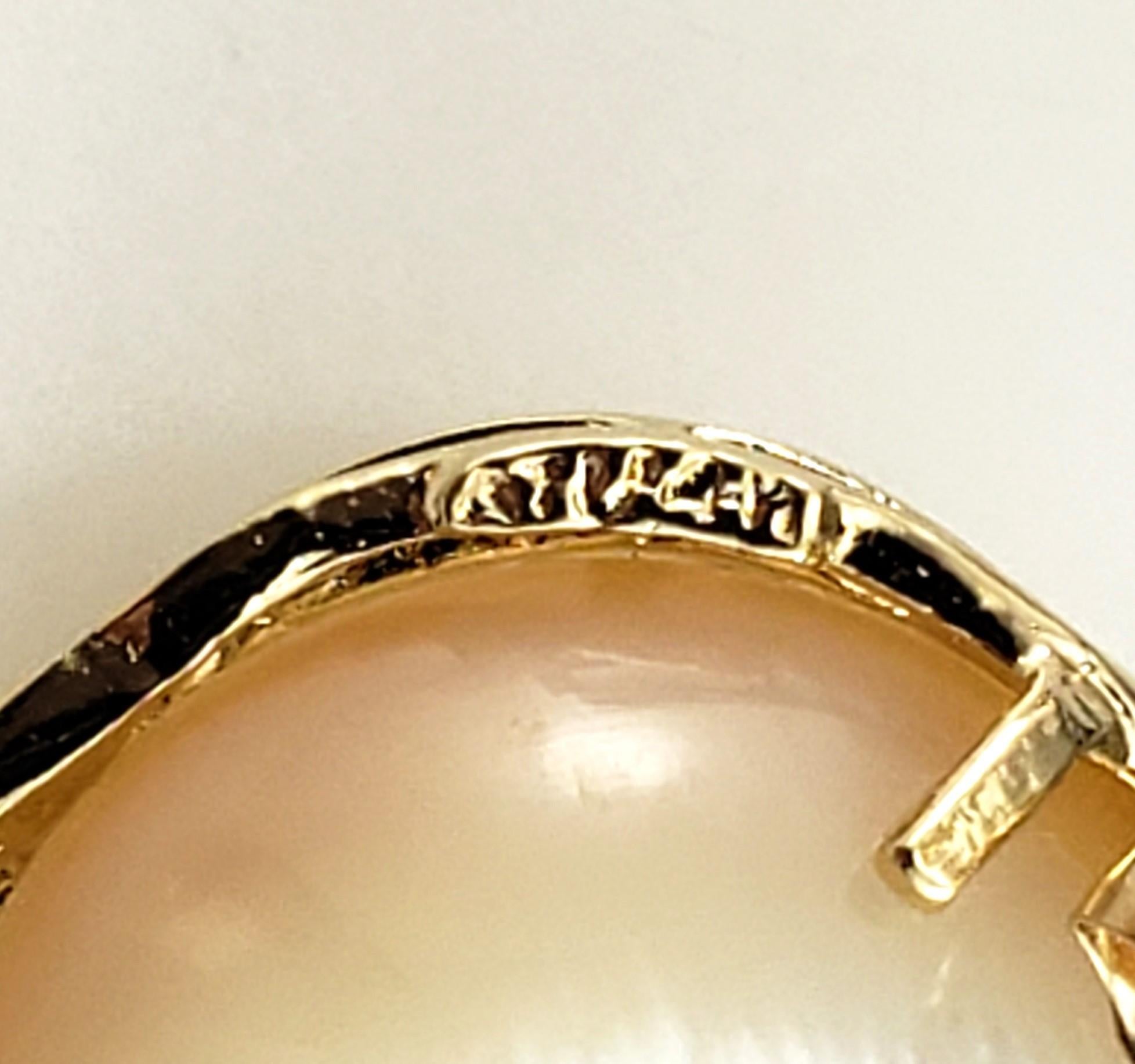 14 Karat Gelbgold Mabe Perlen- und Diamant-Ohrringe #16726 Damen im Angebot