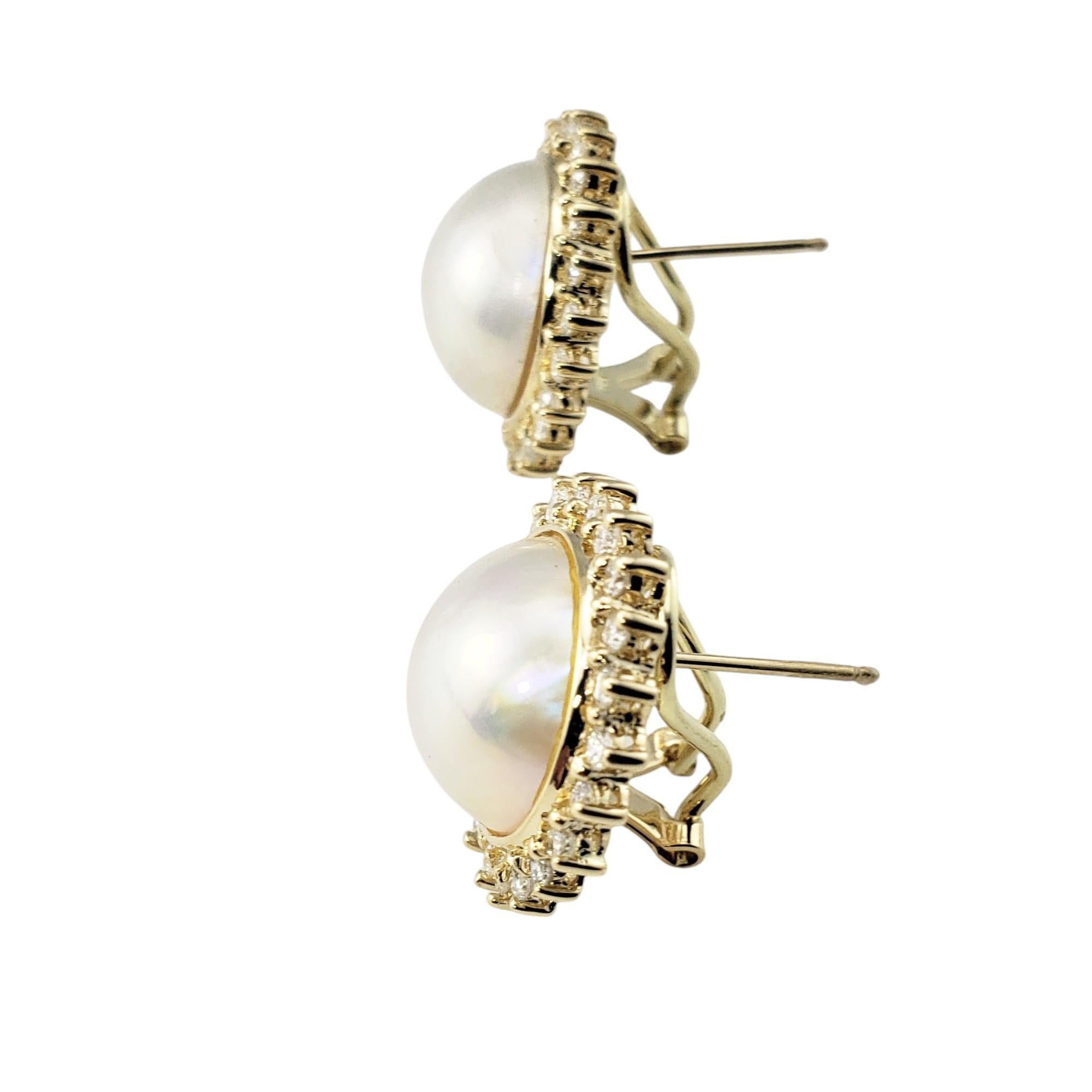 Contemporary 14 Karat Yellow Gold Mabe Pearl and Diamond Earrings #21362 For Sale