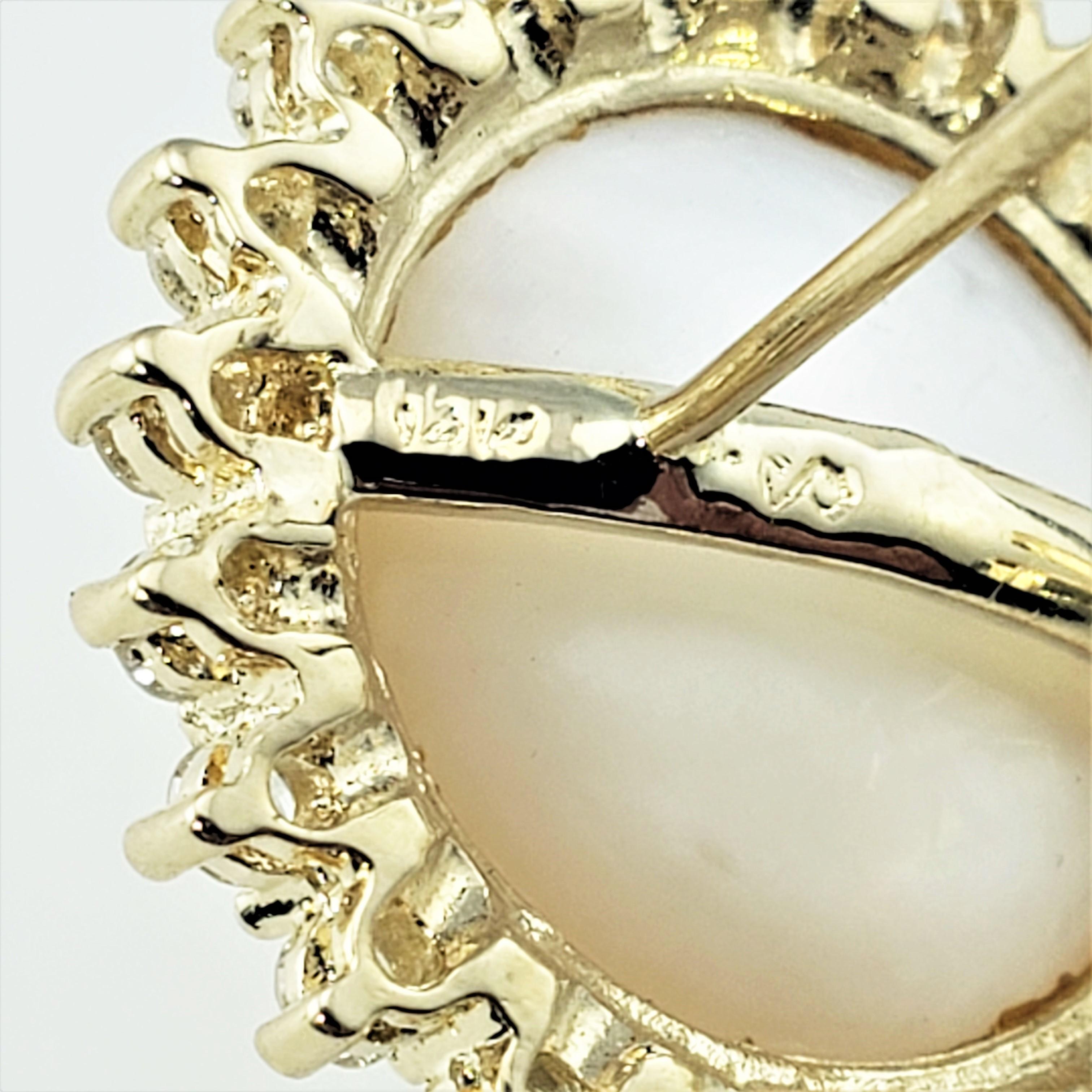 Women's 14 Karat Yellow Gold Mabe Pearl and Diamond Earrings #21362 For Sale