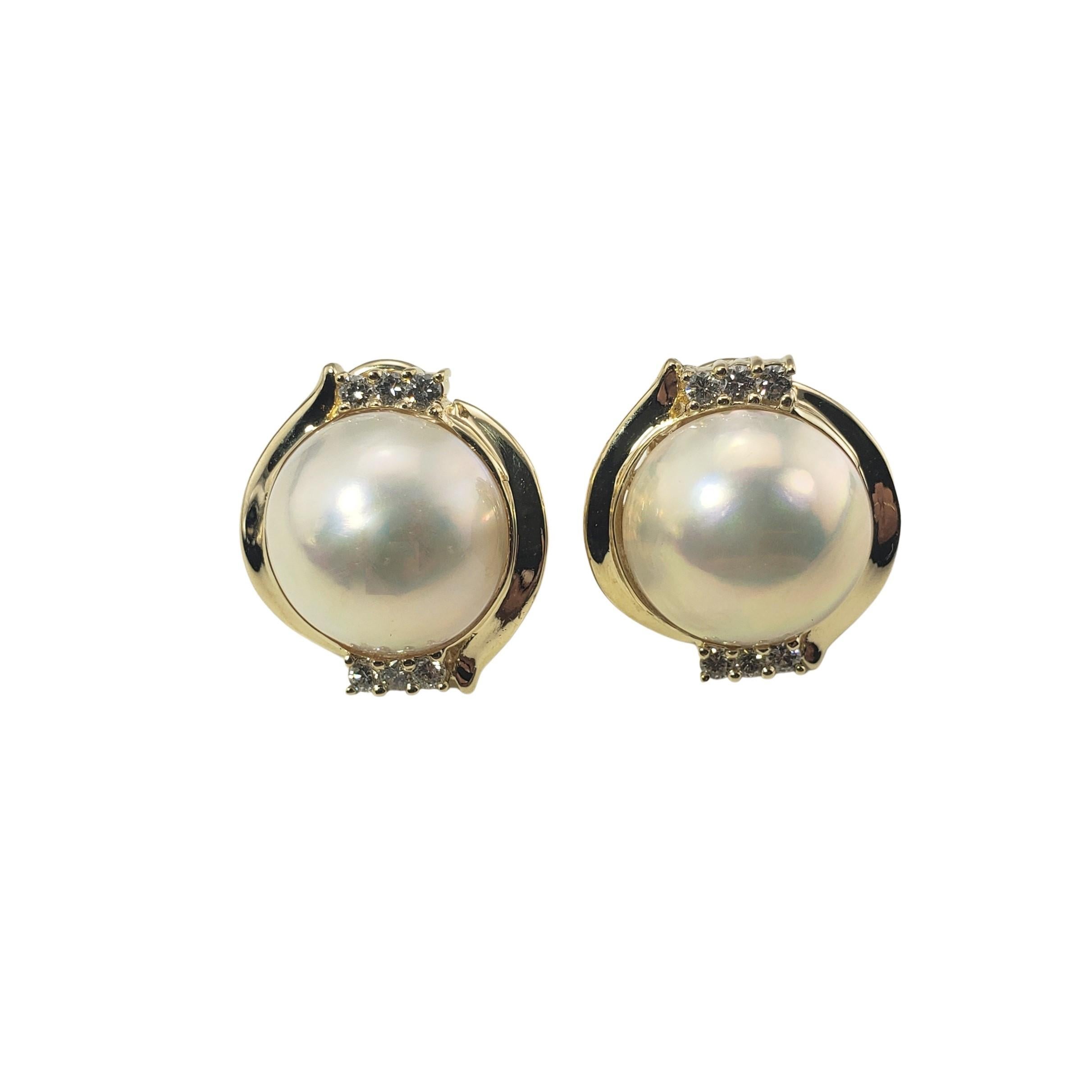 Women's 14 Karat Yellow Gold Mabe Pearl and Diamond Earrings For Sale