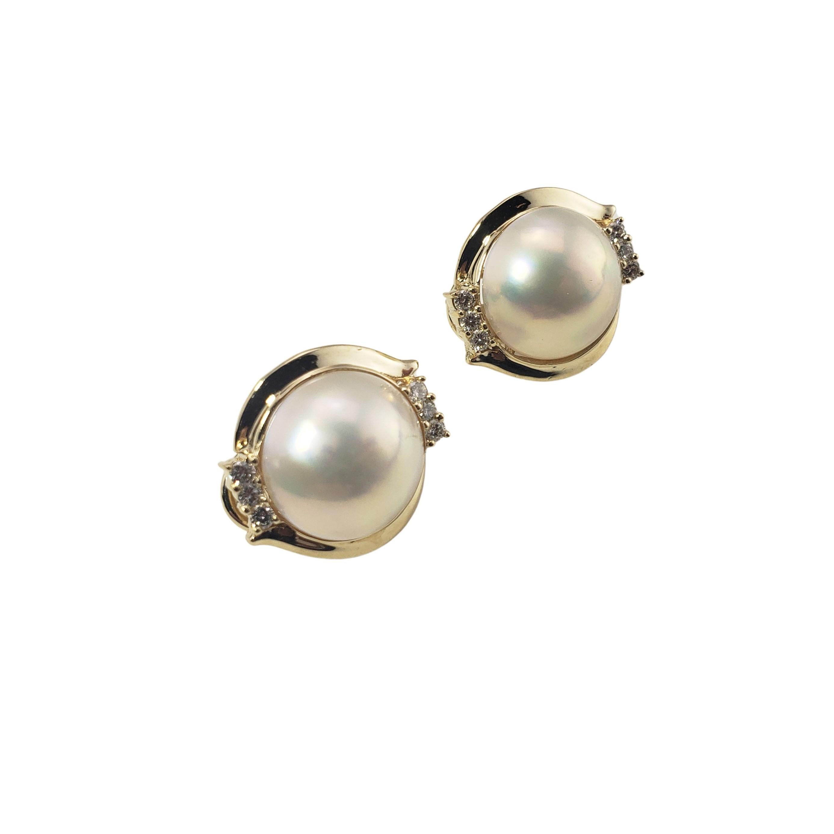 14 Karat Yellow Gold Mabe Pearl and Diamond Earrings For Sale 2