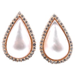 14 Karat Yellow Gold Mabe Pearl and Diamond Pear Shaped Earrings