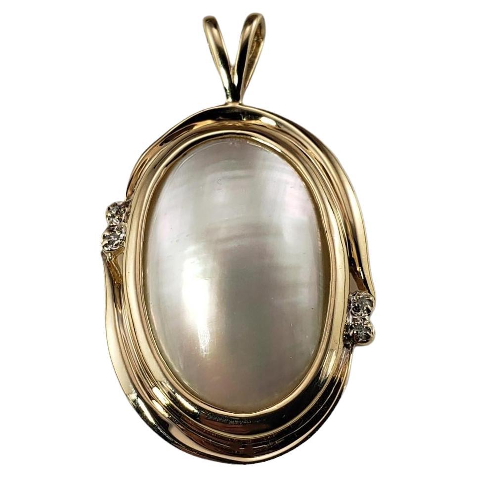 14 Karat Yellow Gold Mabe Pearl and Diamond Pendant #15723 For Sale