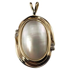 Retro 14 Karat Yellow Gold Mabe Pearl and Diamond Pendant #15723