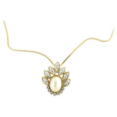 14 Karat Yellow Gold Mabe Pearl and Diamond Pendant Necklace
