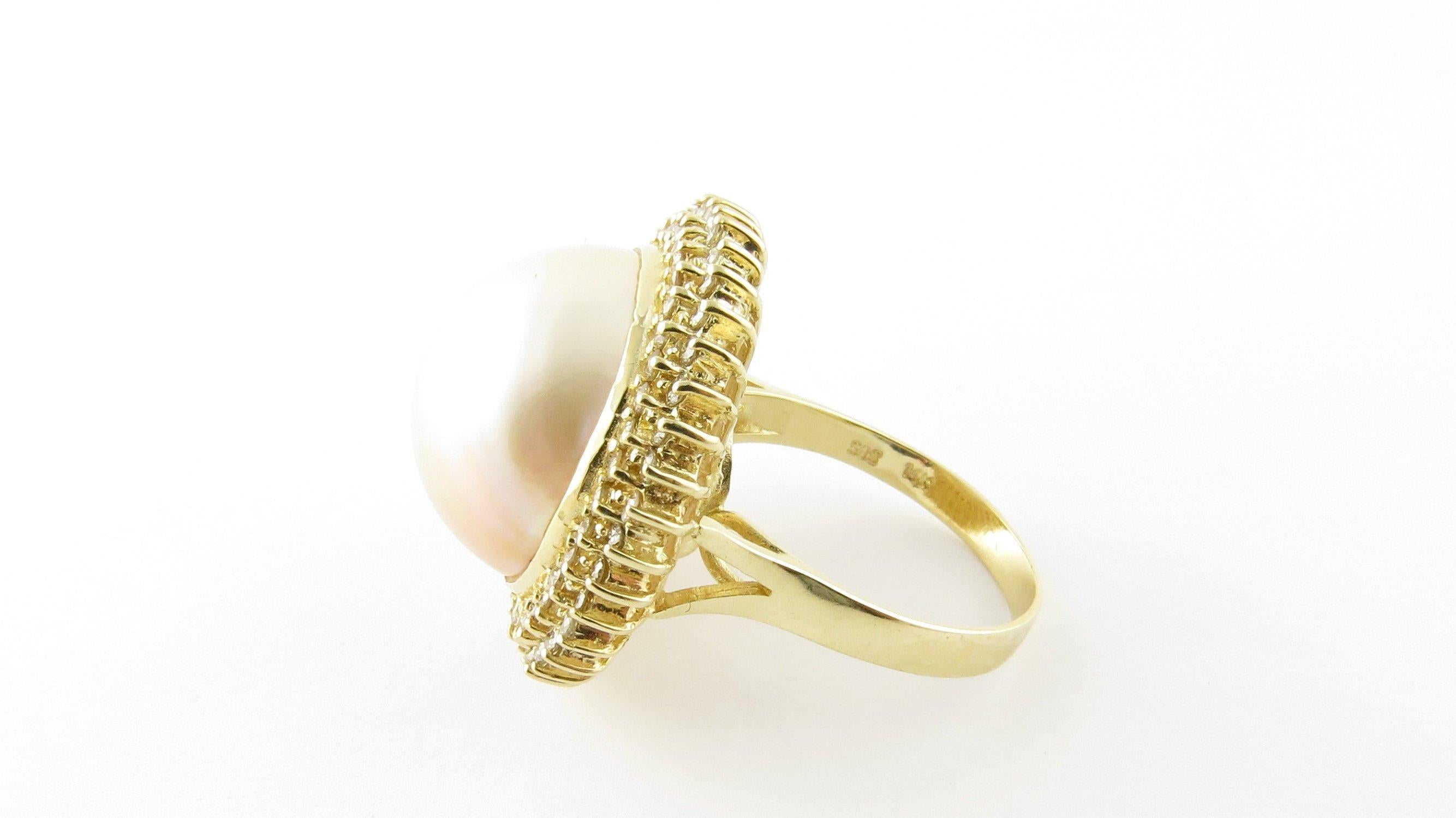 Women's 14 Karat Yellow Gold Mabe Pearl and Diamond Ring