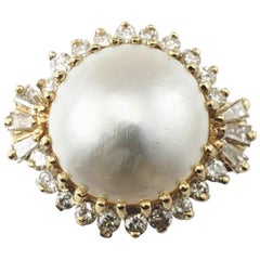 Vintage 14 Karat Yellow Gold Mabe Pearl and Diamond Ring
